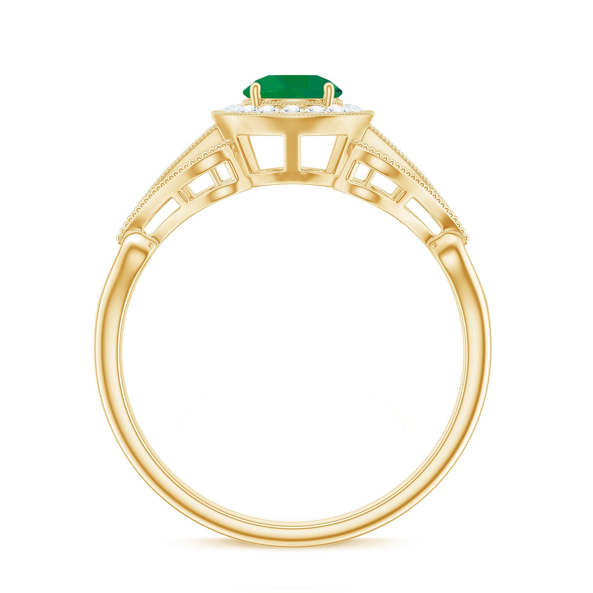AAA Quality Emerald and Diamond Vintage Inspired Engagement Ring