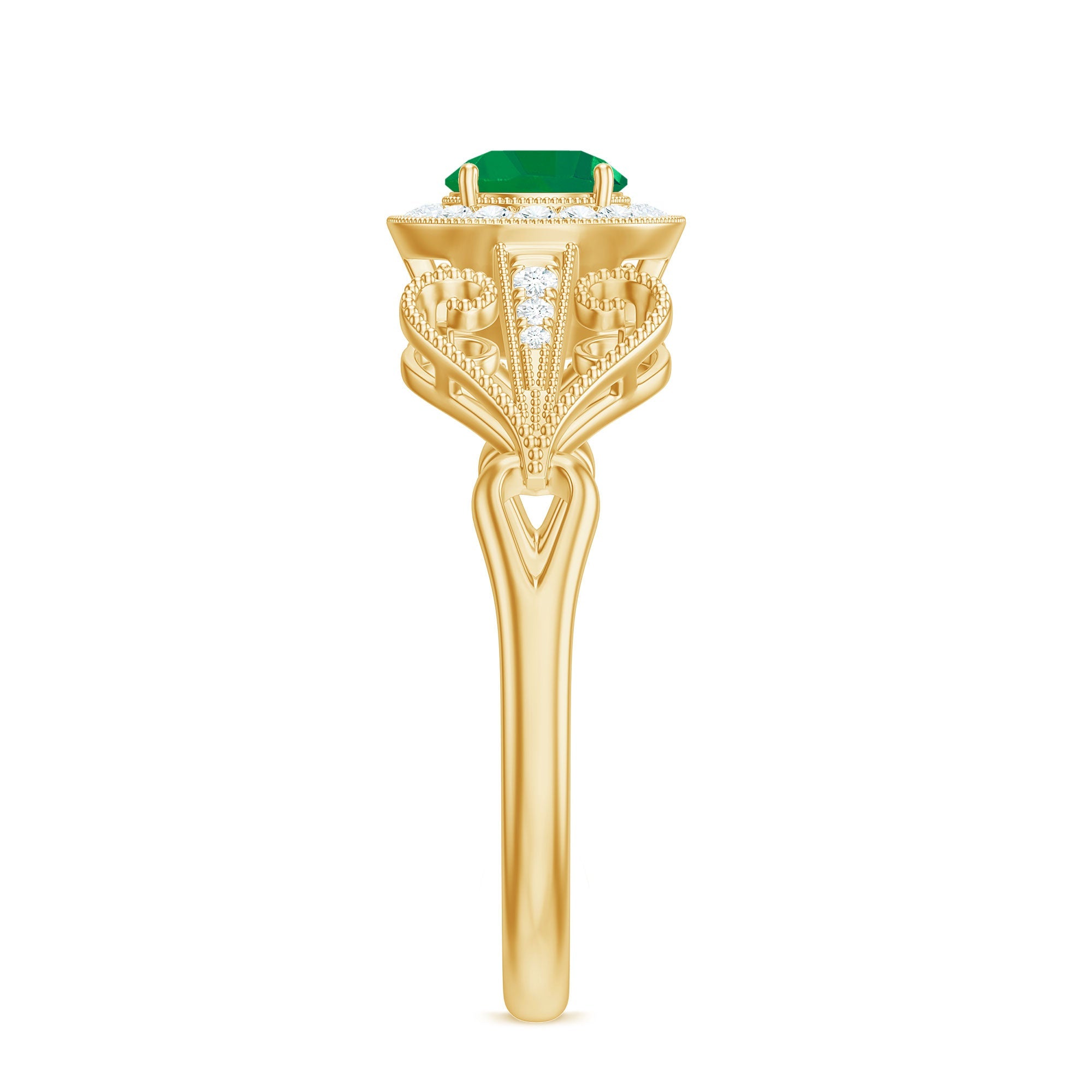 AAA Quality Emerald and Diamond Vintage Inspired Engagement Ring