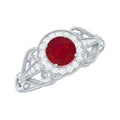 Natural 0.6 Carat Ruby Retro Engagement Ring with Diamond Halo