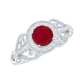 Natural 0.6 Carat Ruby Retro Engagement Ring with Diamond Halo