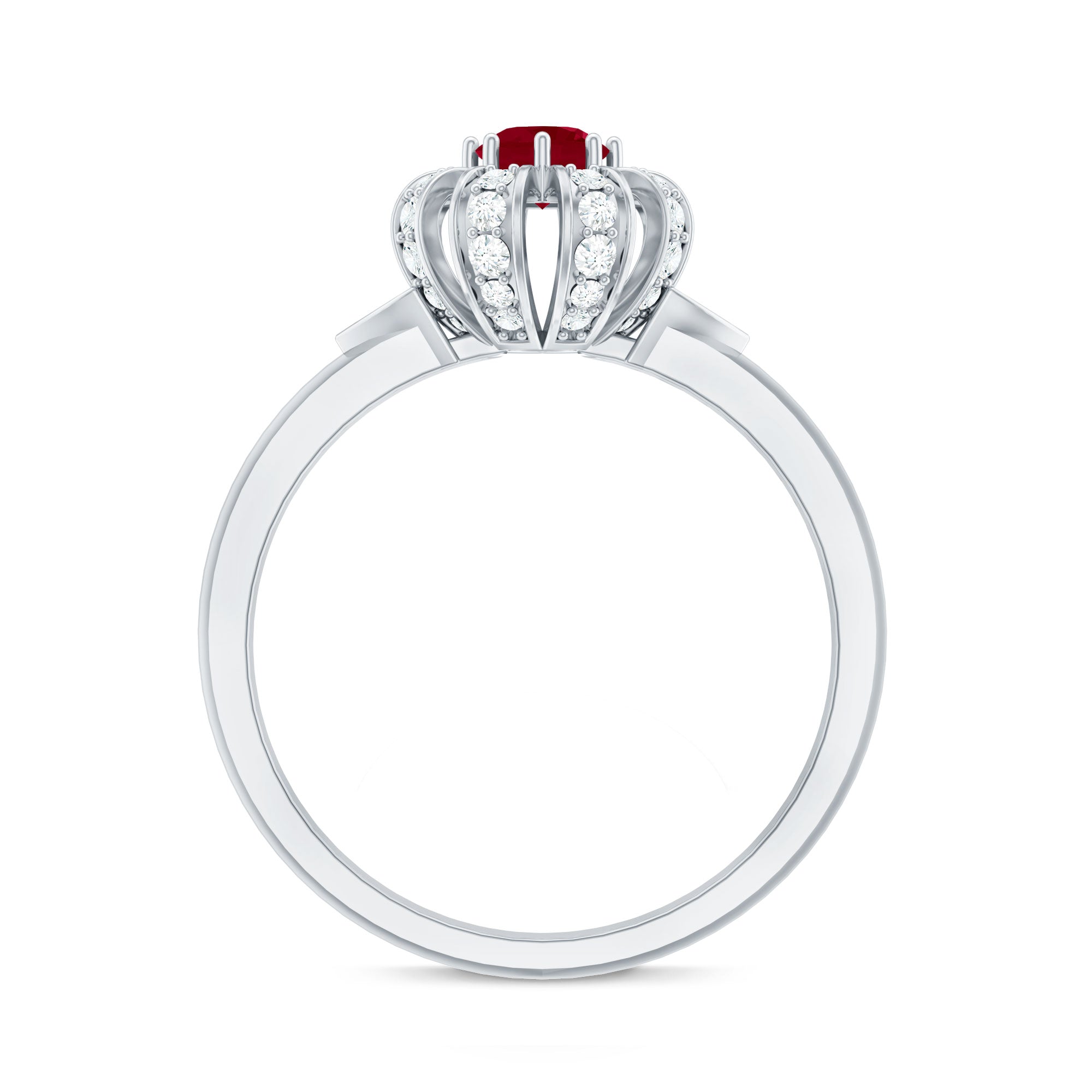 Natural Ruby Flower Engagement Ring with Diamond