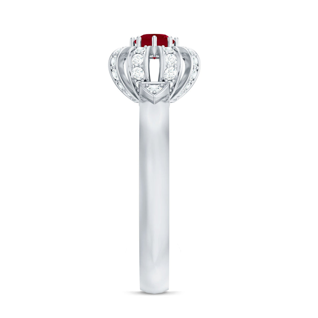Natural Ruby Flower Engagement Ring with Diamond