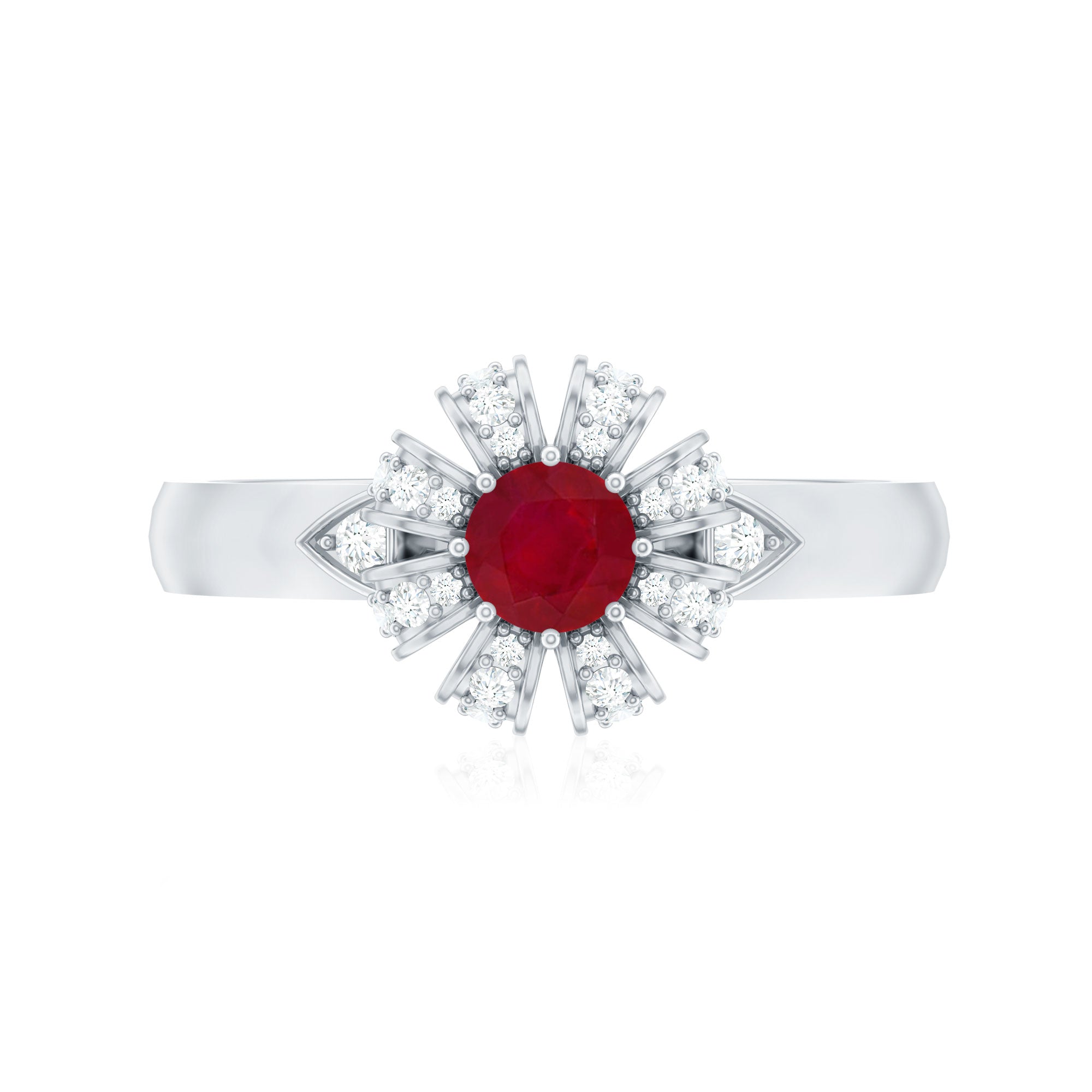 Natural Ruby Flower Engagement Ring with Diamond