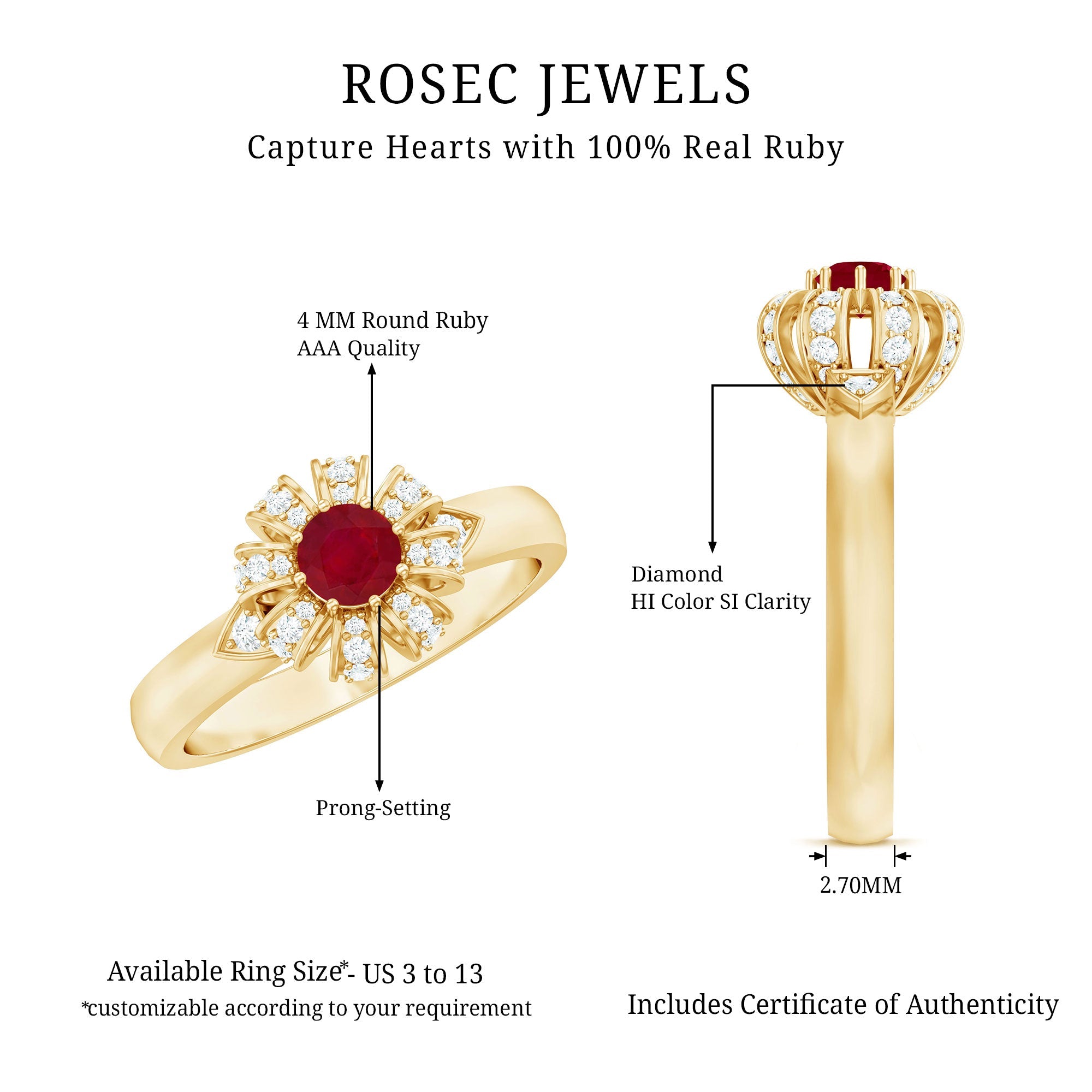 Natural Ruby Flower Engagement Ring with Diamond
