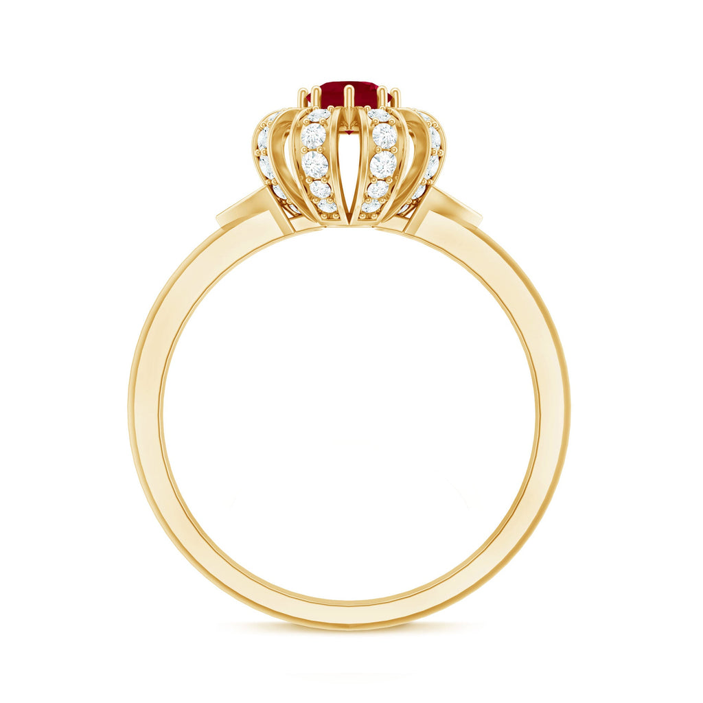 Natural Ruby Flower Engagement Ring with Diamond