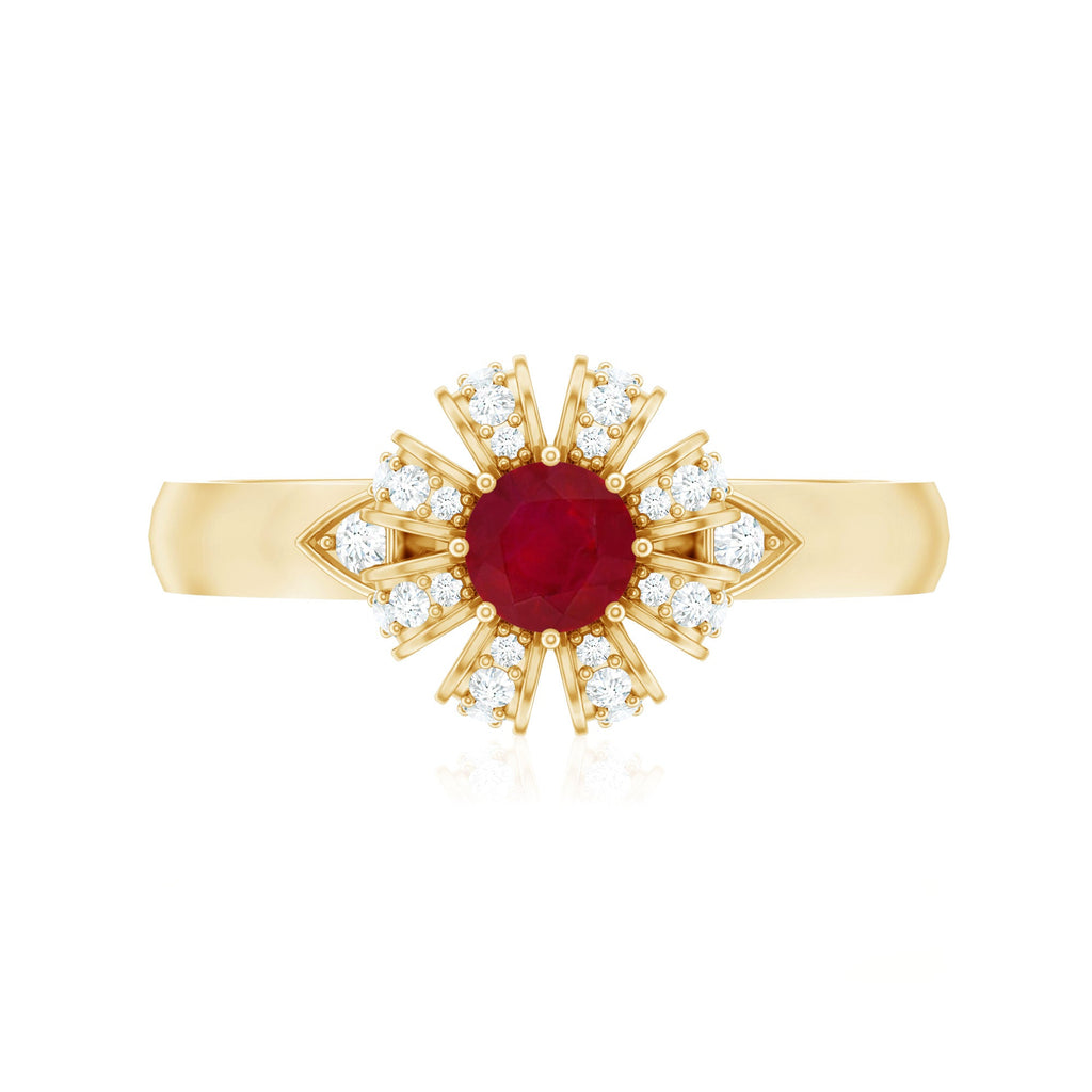 Natural Ruby Flower Engagement Ring with Diamond
