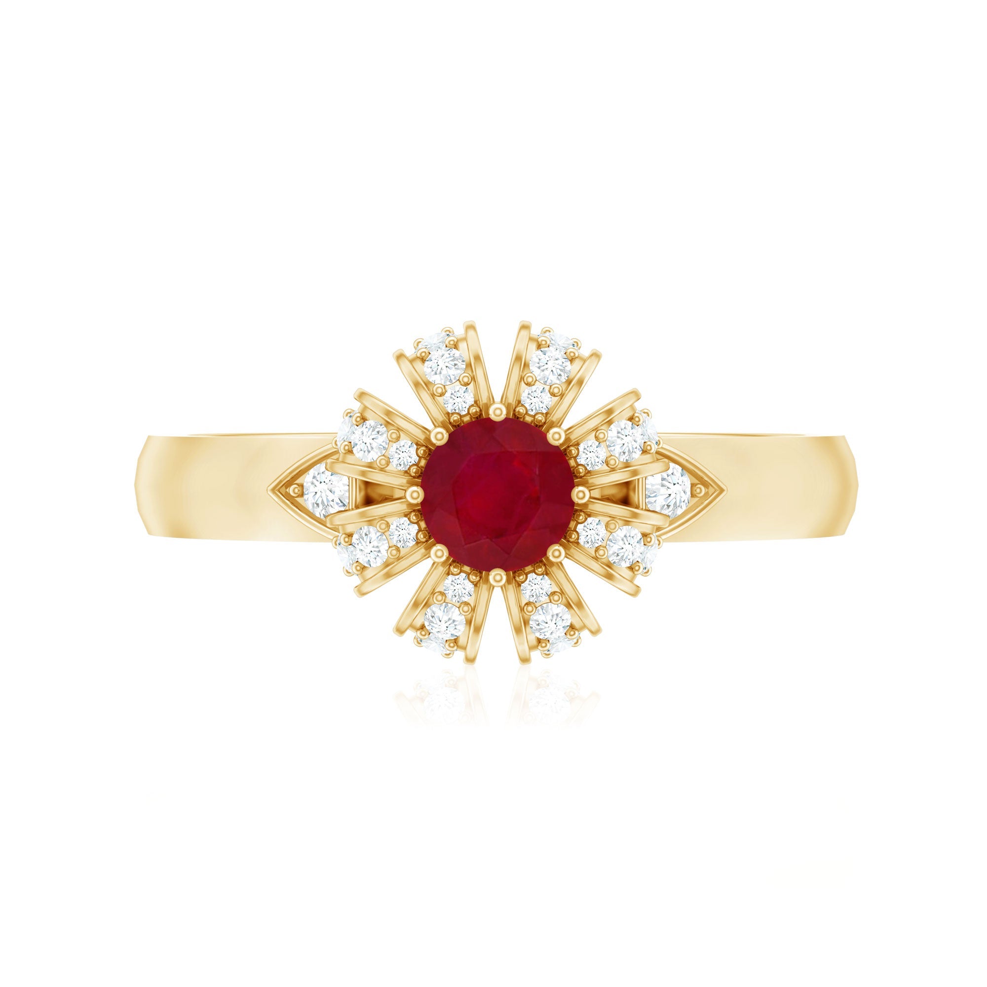 Natural Ruby Flower Engagement Ring with Diamond