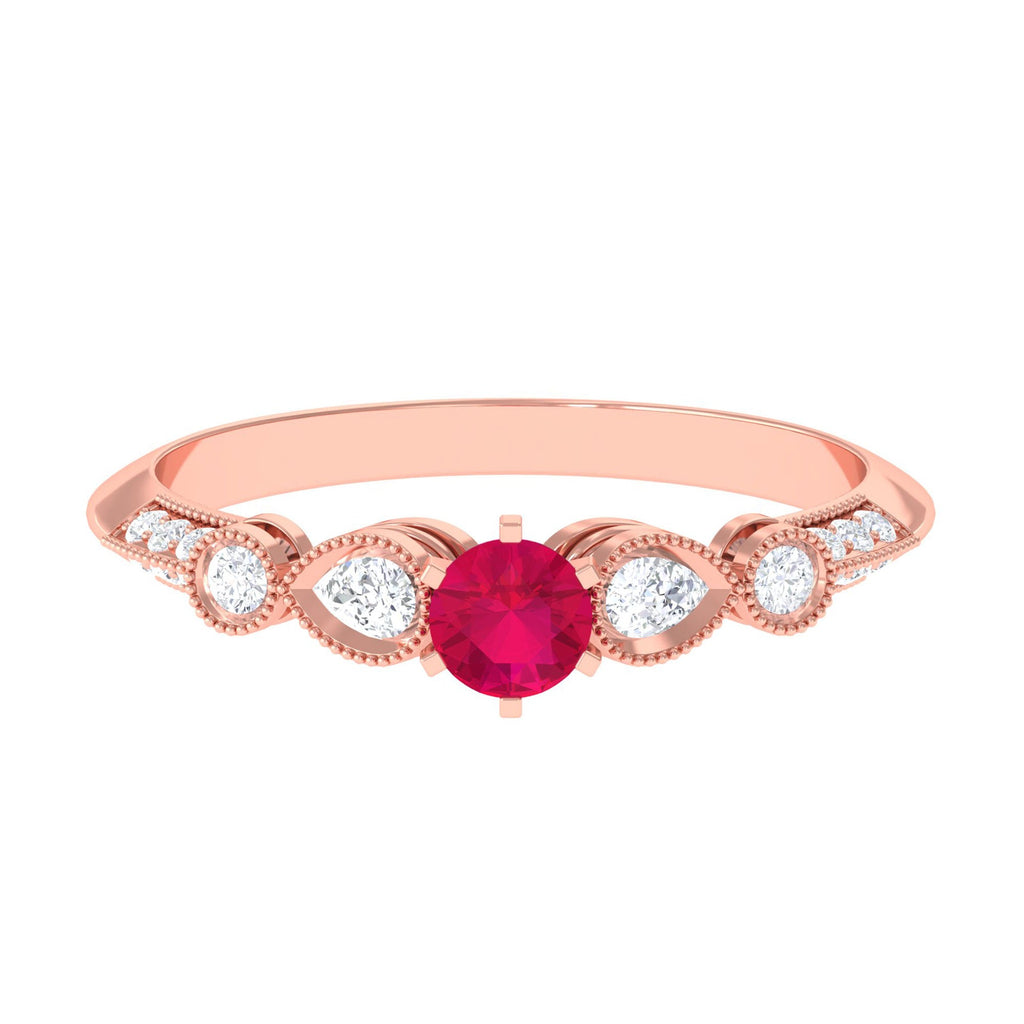 Genuine Ruby Vintage Inspired Engagement Ring with Diamond