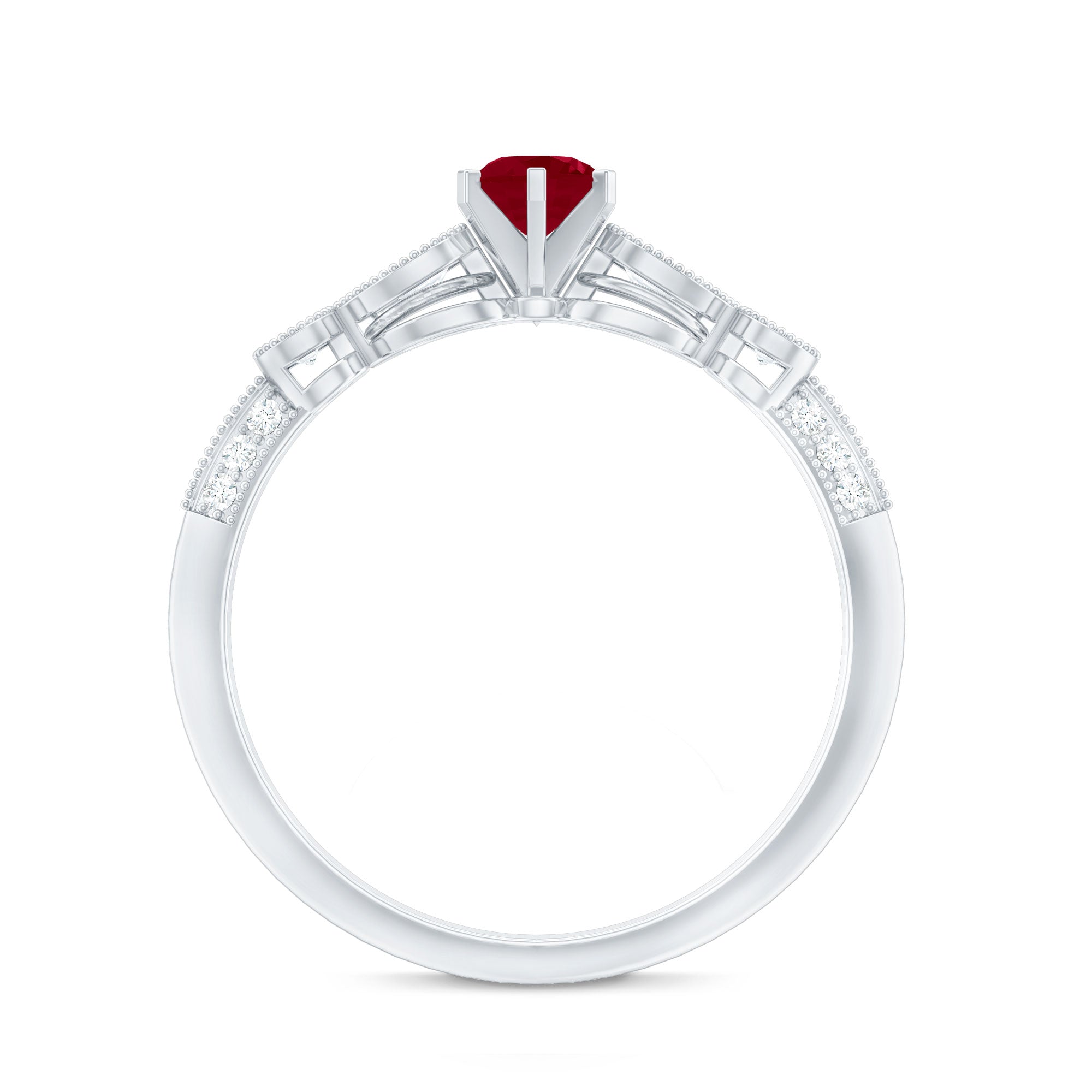 Genuine Ruby Vintage Inspired Engagement Ring with Diamond