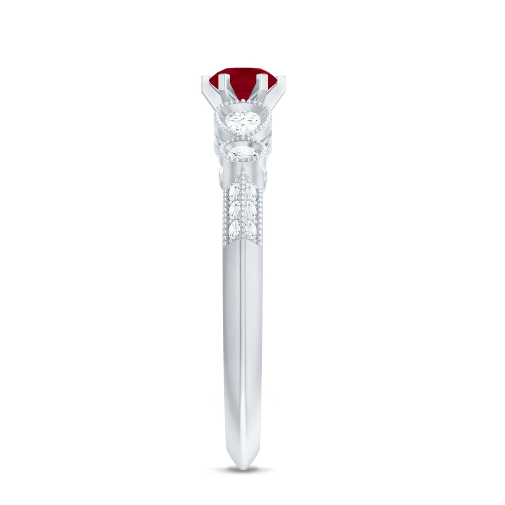 Genuine Ruby Vintage Inspired Engagement Ring with Diamond