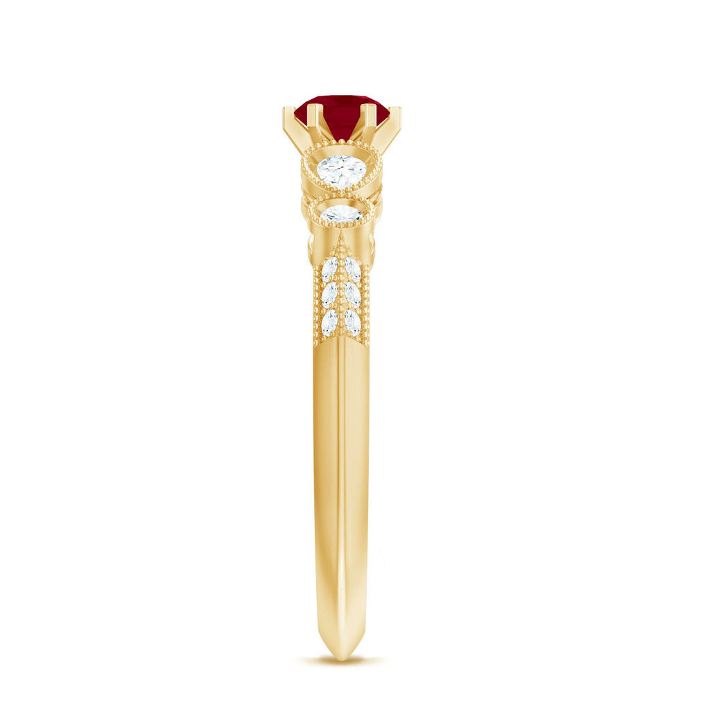 Genuine Ruby Vintage Inspired Engagement Ring with Diamond