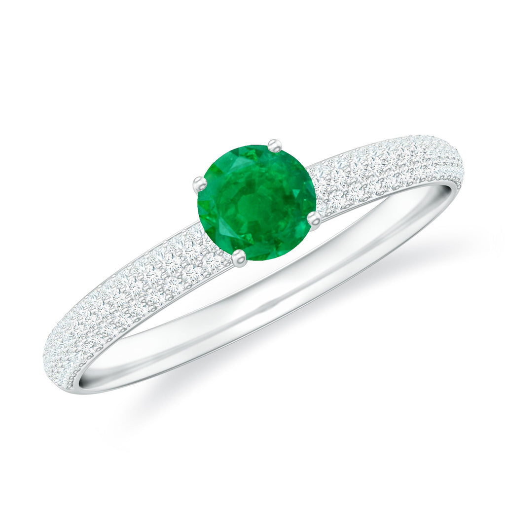 Classic Emerald Solitaire Engagement Ring with Real Diamond Side Stones