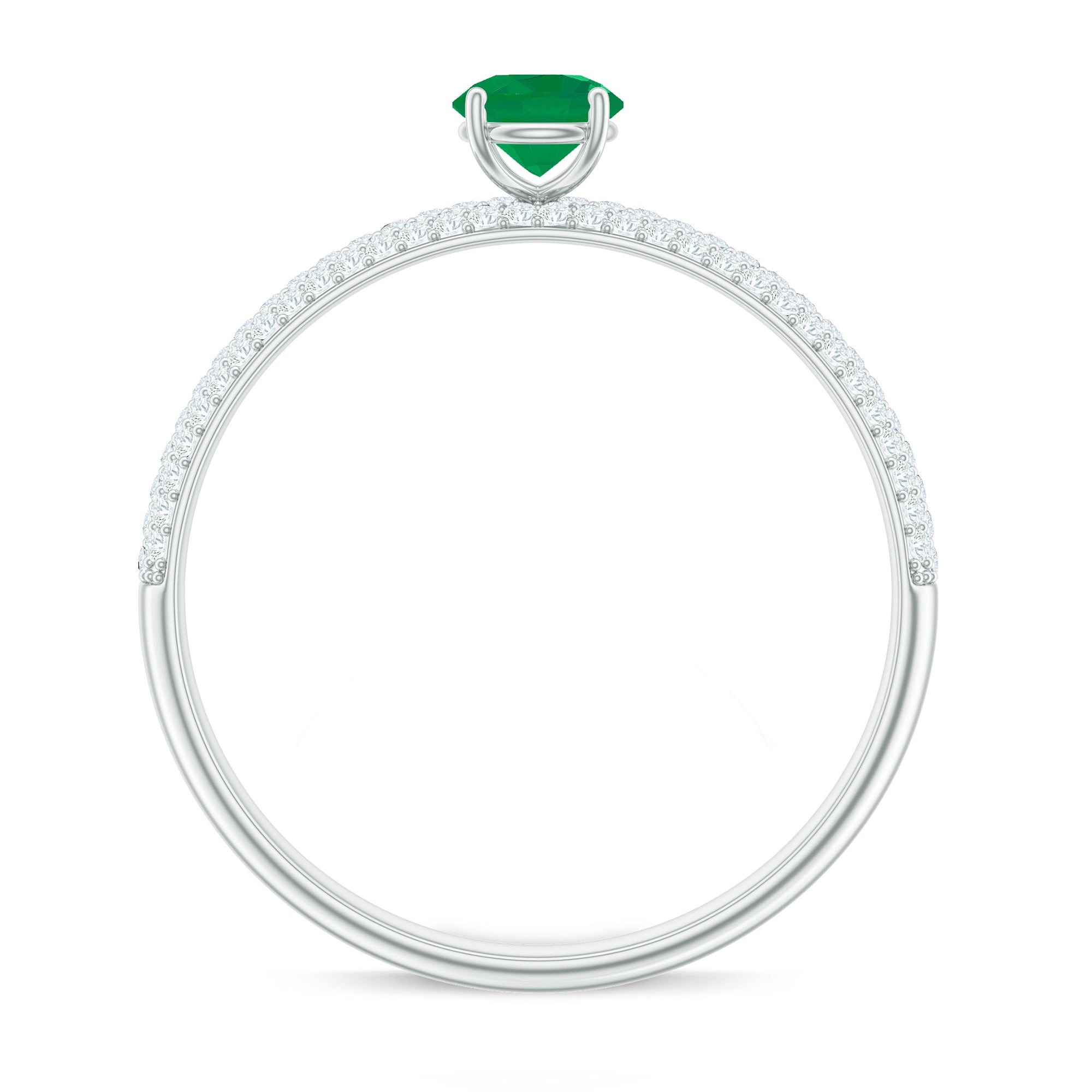 Classic Emerald Solitaire Engagement Ring with Real Diamond Side Stones
