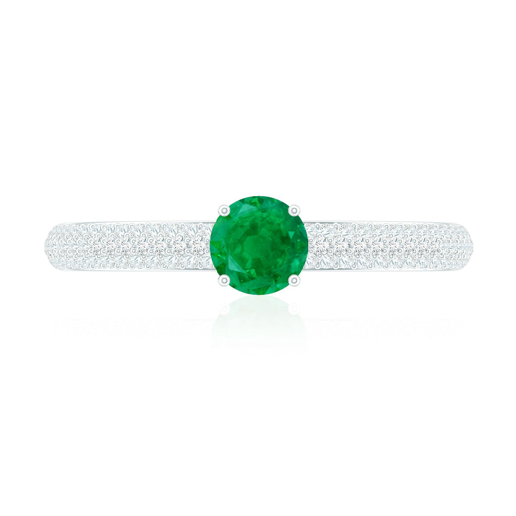 Classic Emerald Solitaire Engagement Ring with Real Diamond Side Stones