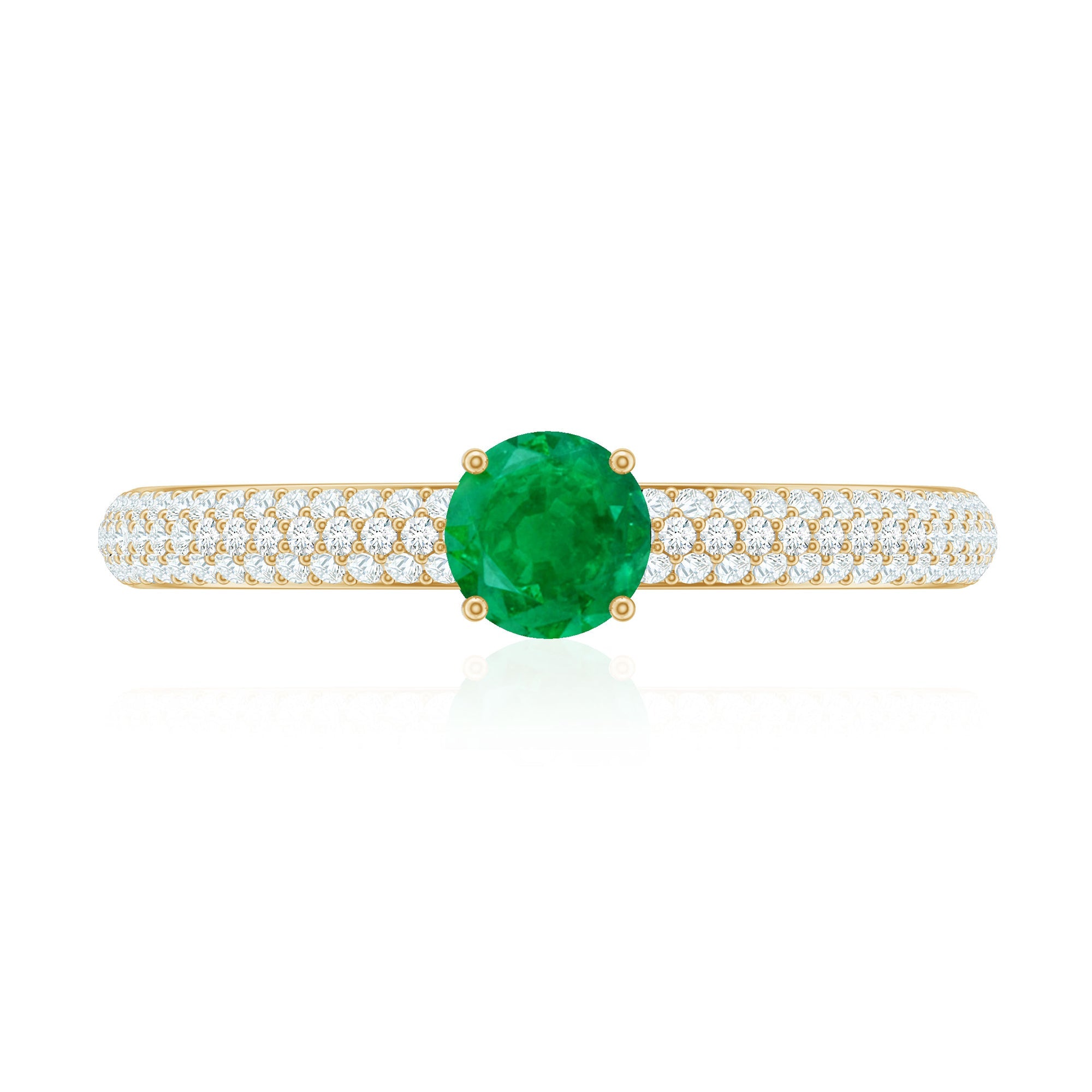 Classic Emerald Solitaire Engagement Ring with Real Diamond Side Stones
