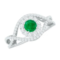 Natural Emerald Engagement Ring with Diamond Crossover Shank
