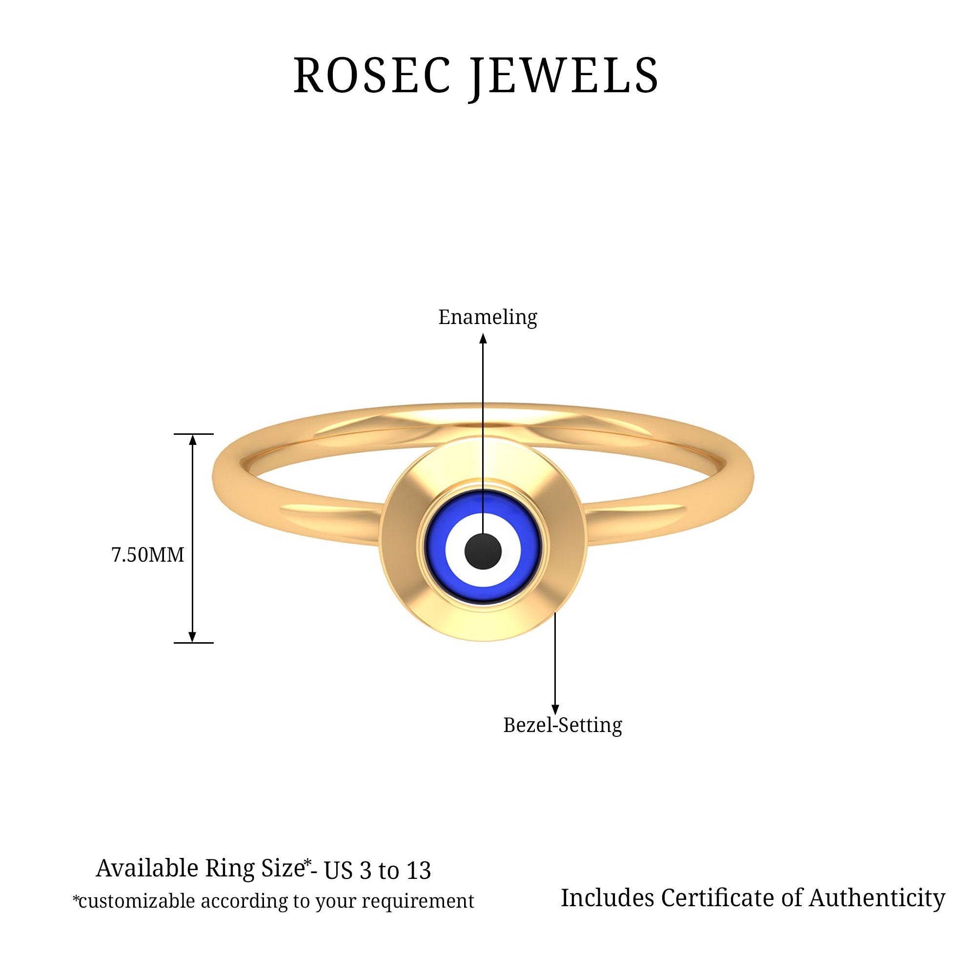 Enamel Evil Eye Promise Ring for Women