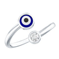 Bezel Set Moissanite and Enameled Evil Eye Ring