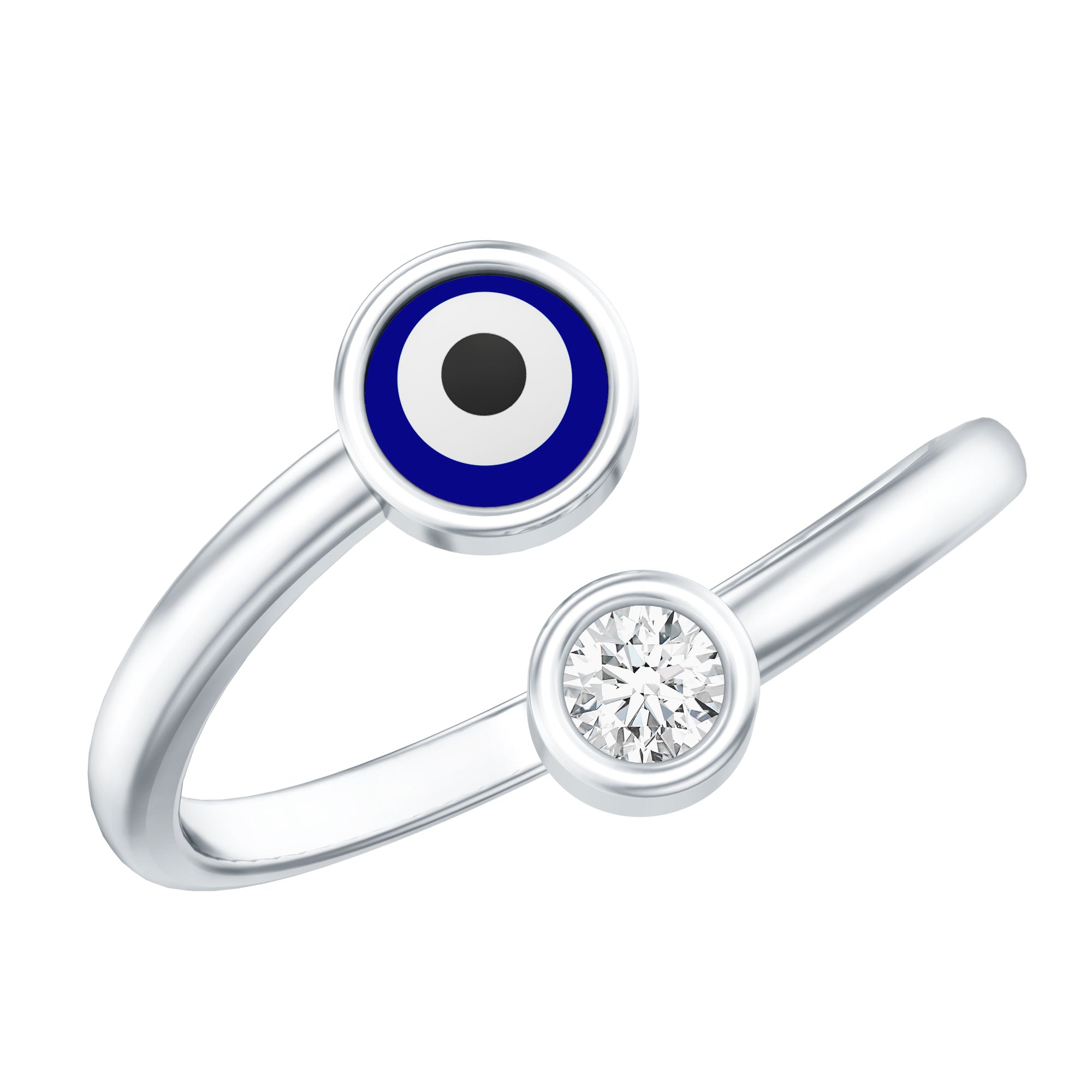 Bezel Set Moissanite and Enameled Evil Eye Ring