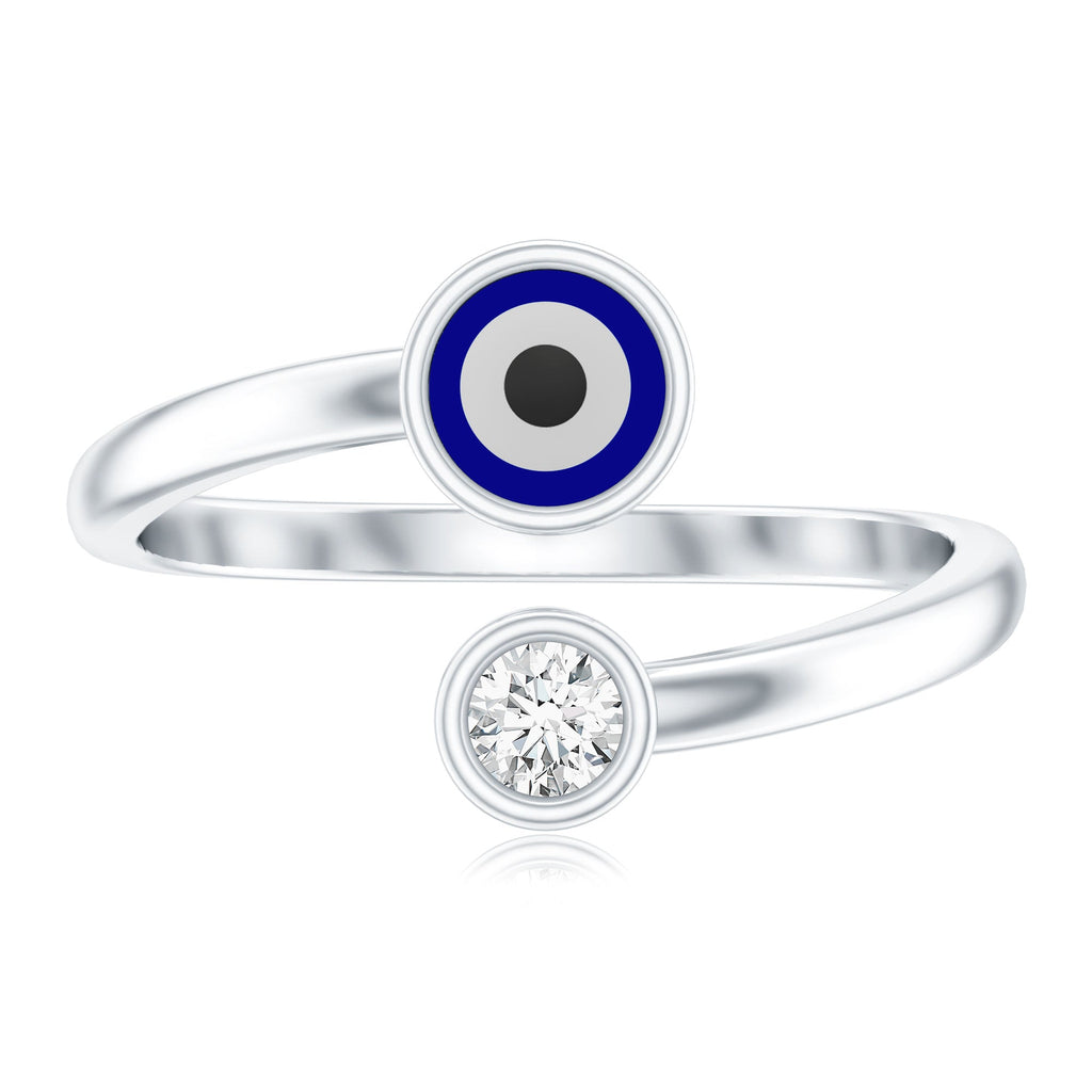 Bezel Set Moissanite and Enameled Evil Eye Ring