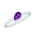 Natural 1 Carat Pear Shaped Amethyst Engagement Ring with Diamond