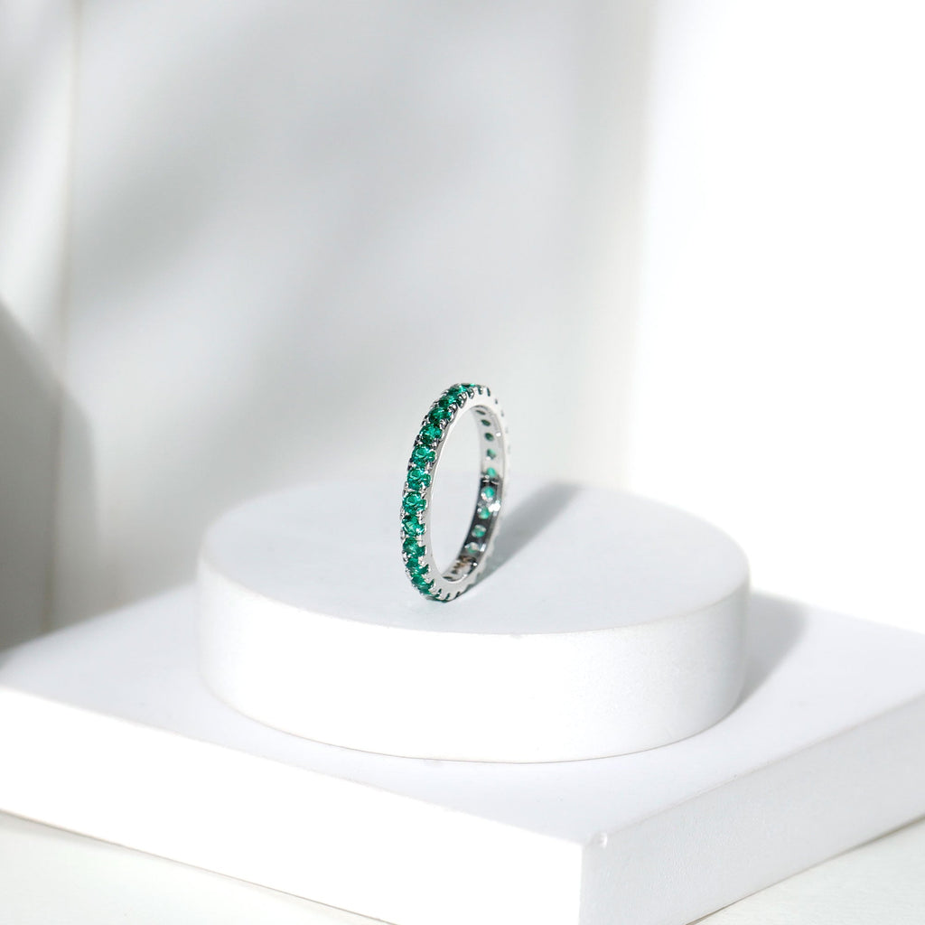 Certified Lab Grown Emerald Stackable Eternity Ring for Women