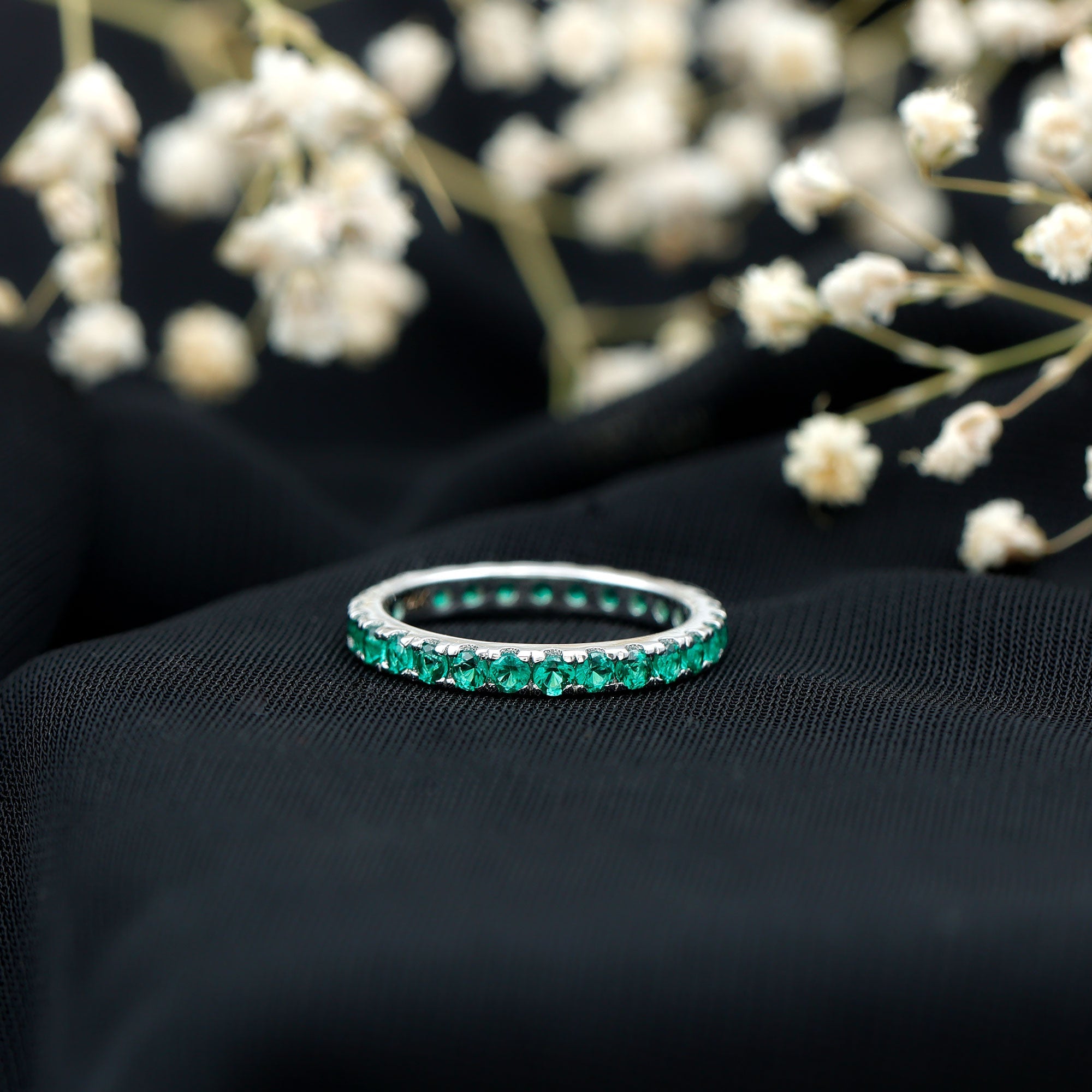 Certified Lab Grown Emerald Stackable Eternity Ring for Women