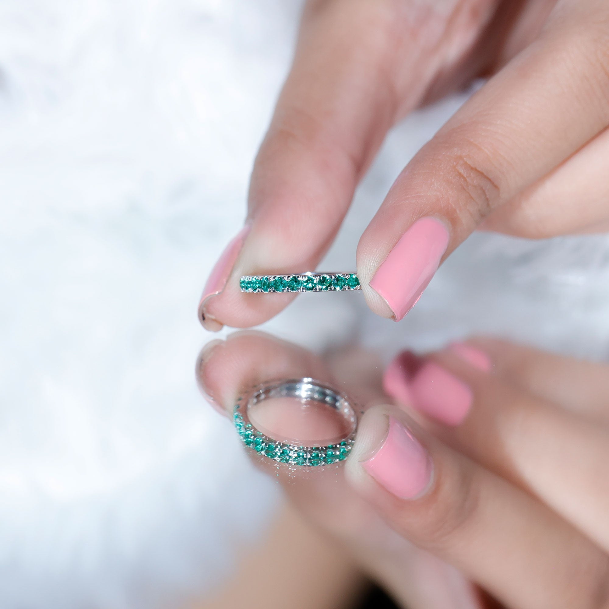 Certified Lab Grown Emerald Stackable Eternity Ring for Women