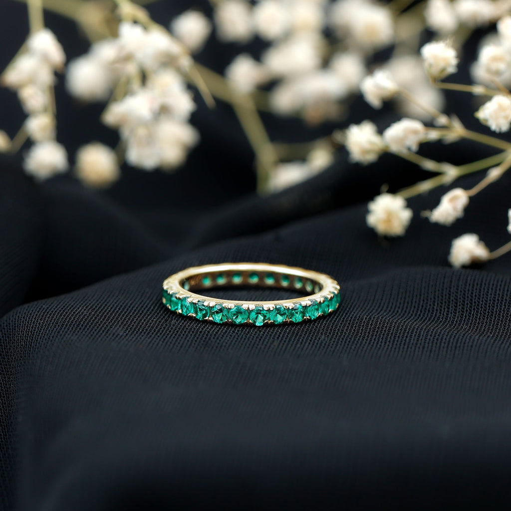 Certified Lab Grown Emerald Stackable Eternity Ring for Women