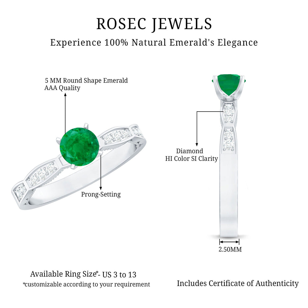 AAA Quality Emerald Solitaire Promise Ring with Diamond