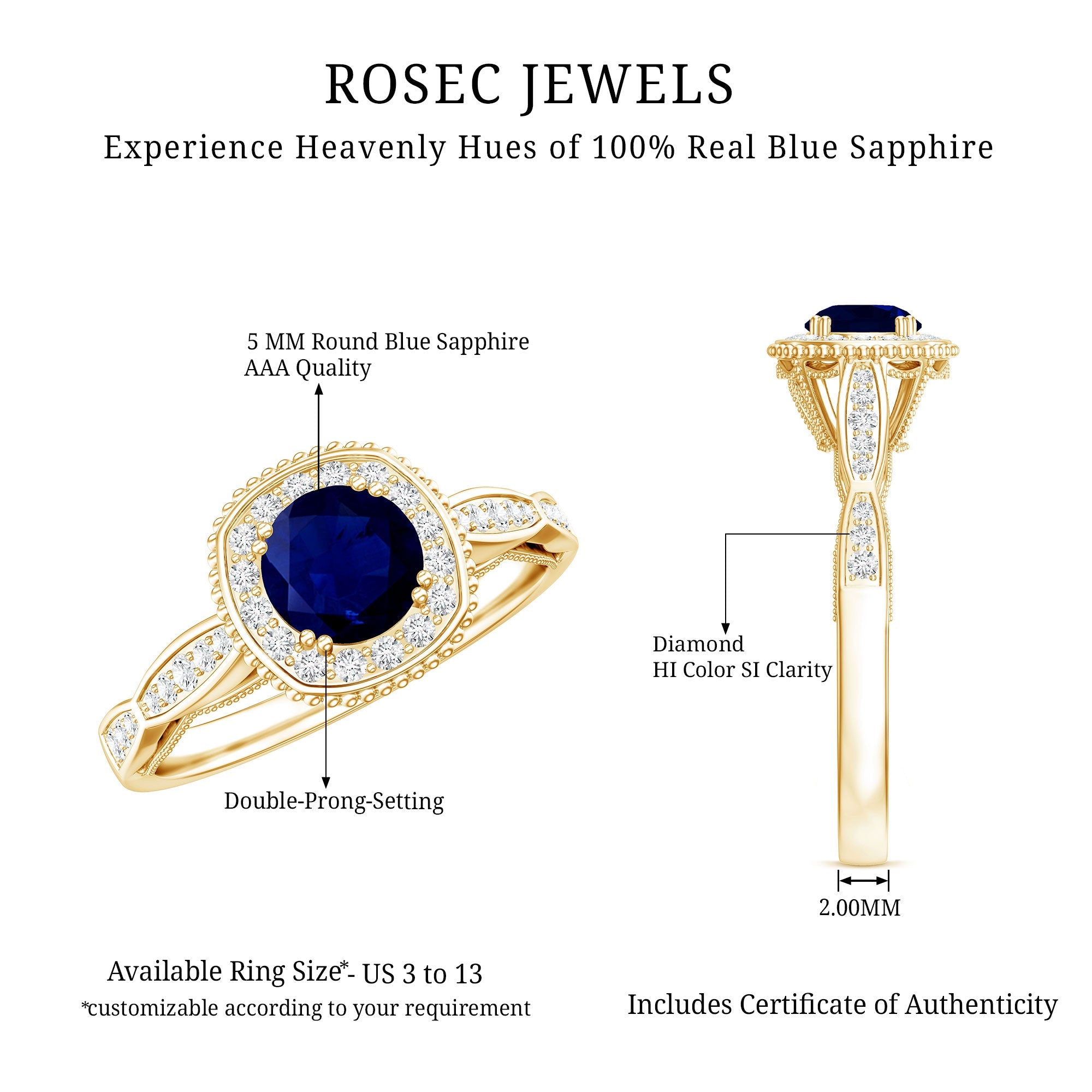 Round 0.9 Carat Blue Sapphire Antique Engagement Ring with Diamond Halo