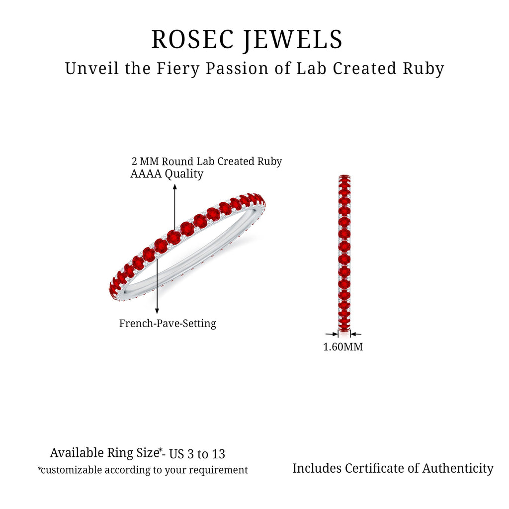 French Pave Set Lab Grown Ruby Stackable Eternity Band