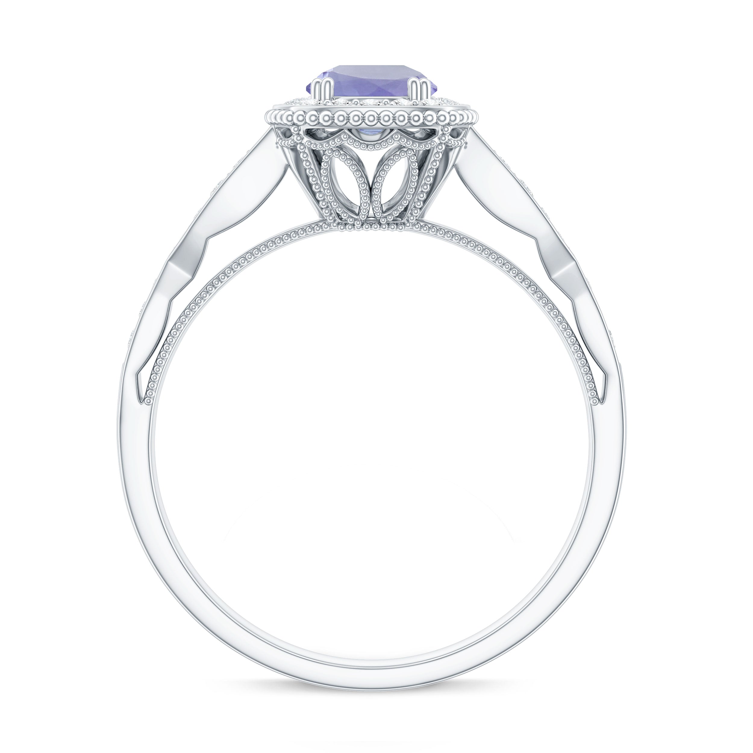 Vintage Style Tanzanite Engagement Ring with Diamond Halo for Women