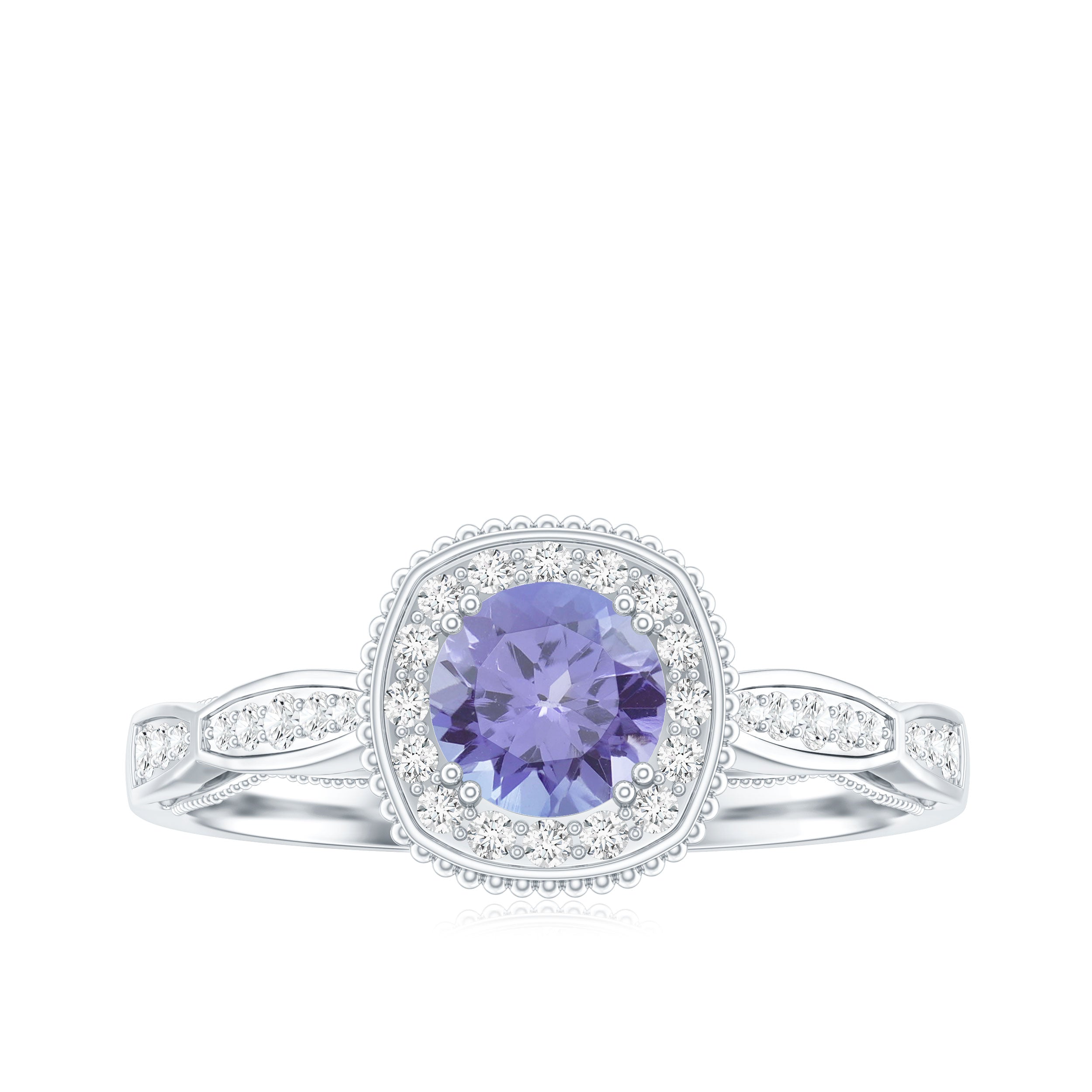 Vintage Style Tanzanite Engagement Ring with Diamond Halo for Women