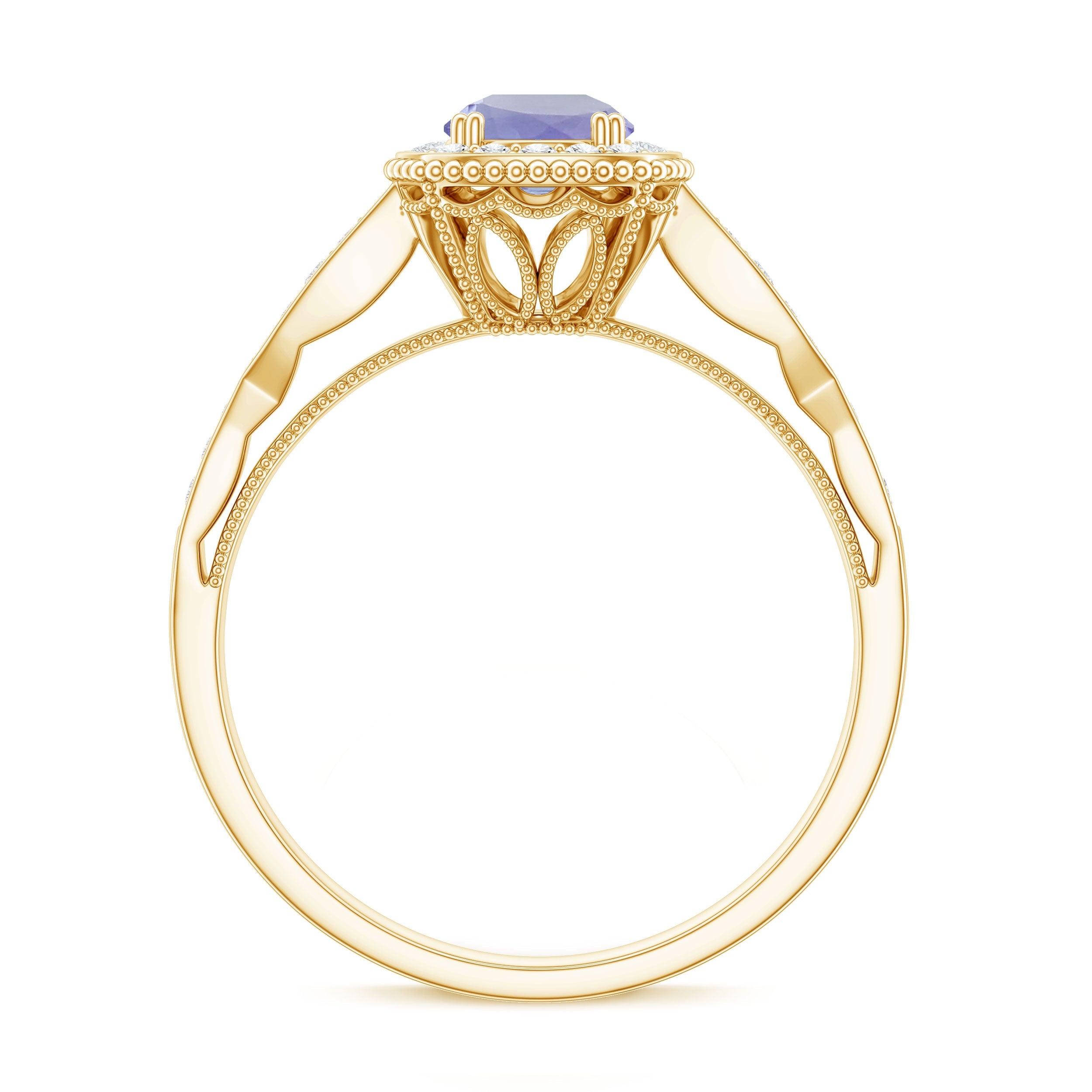 Vintage Style Tanzanite Engagement Ring with Diamond Halo for Women