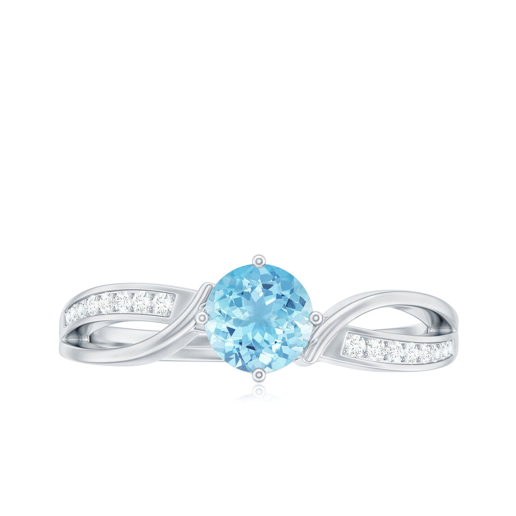 Real 0.8 Ct Aquamarine and Diamond Infinity Engagement Ring