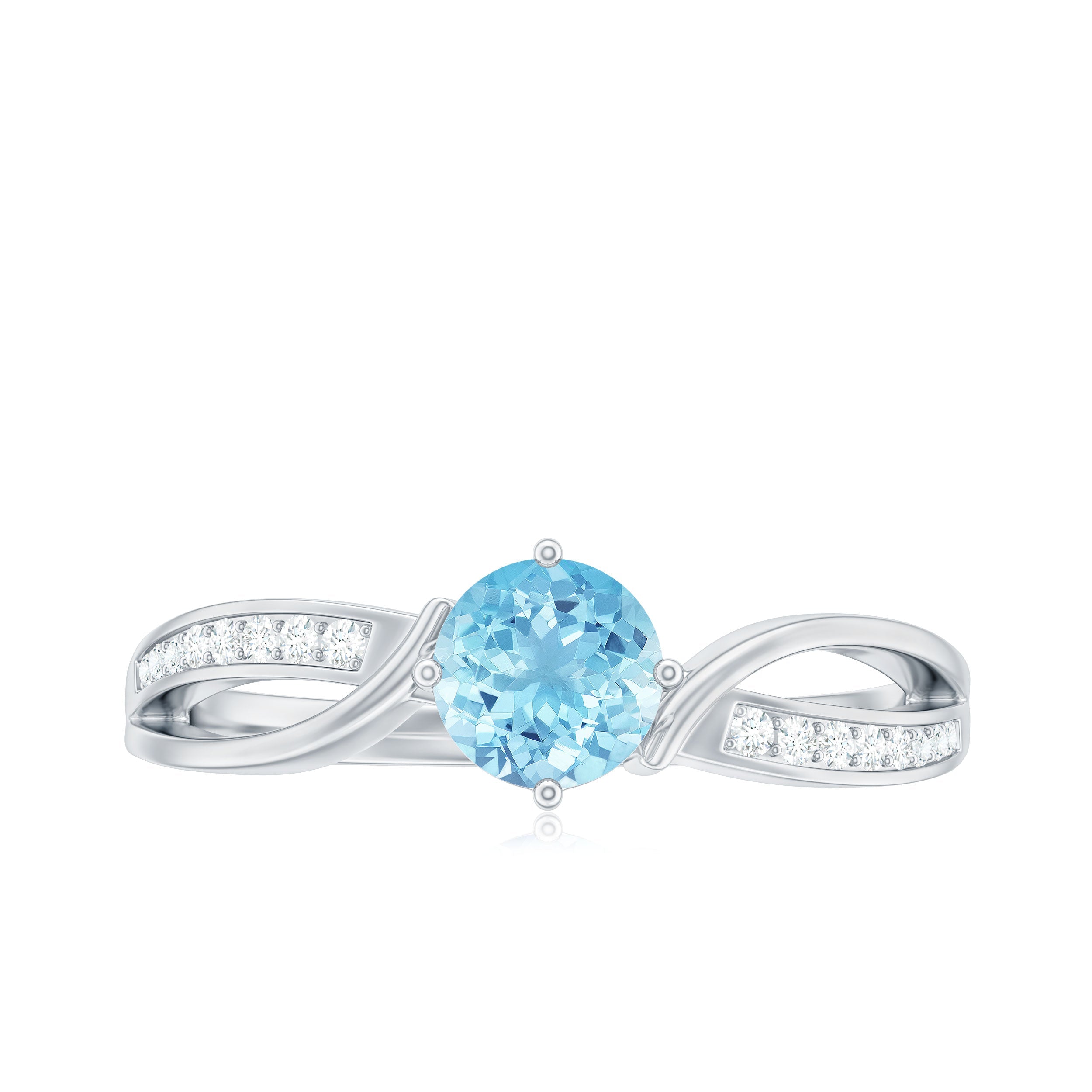 Real 0.8 Ct Aquamarine and Diamond Infinity Engagement Ring