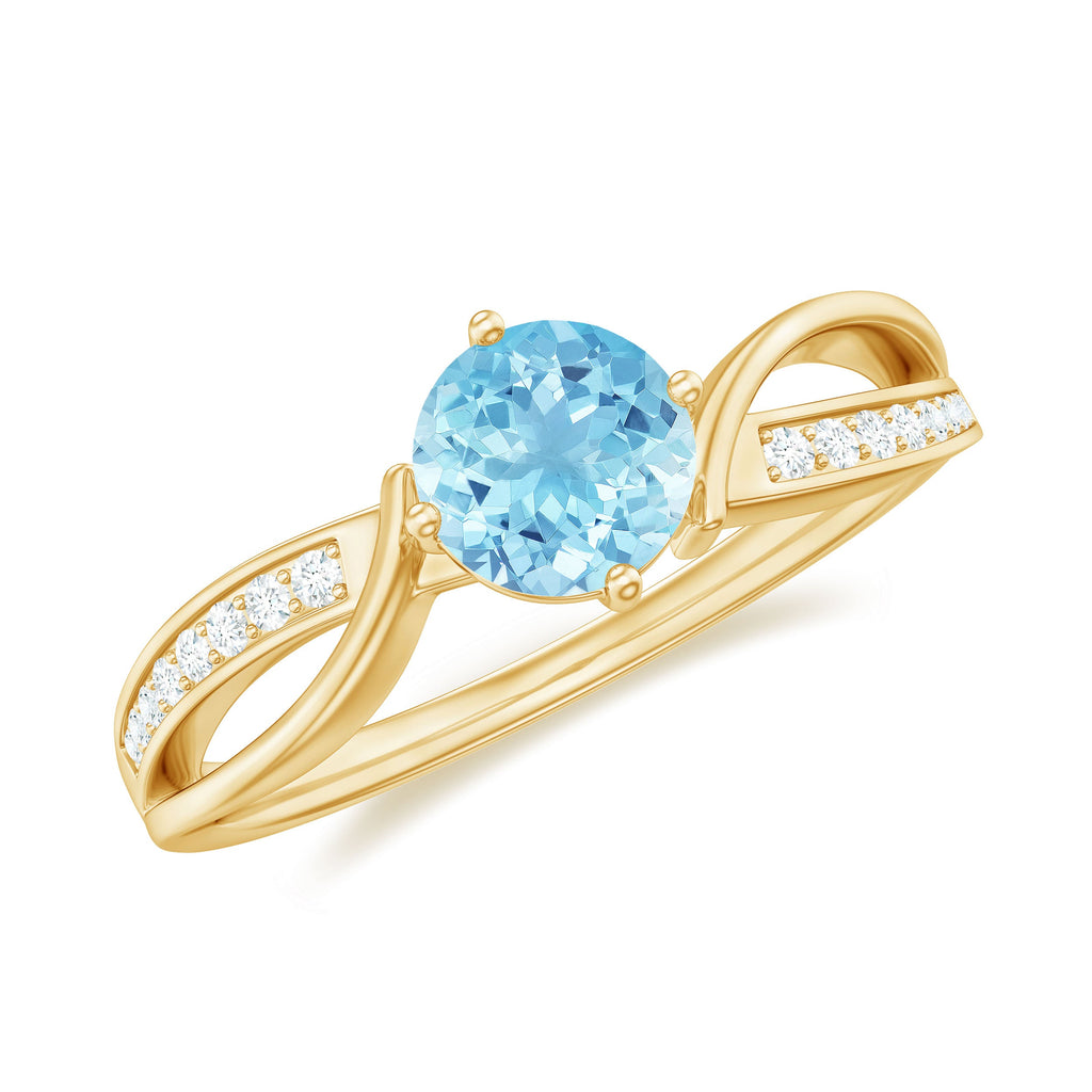 Real 0.8 Ct Aquamarine and Diamond Infinity Engagement Ring