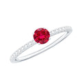 Round Cut Lab Grown Ruby Engagement Ring with Diamond