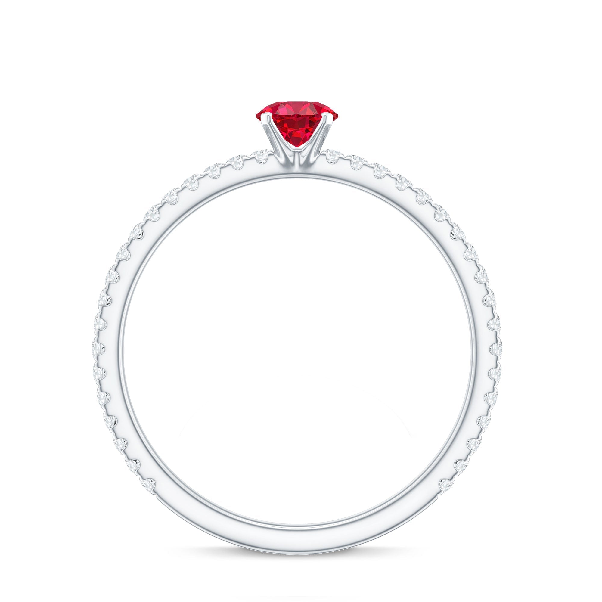 Round Cut Lab Grown Ruby Engagement Ring with Diamond