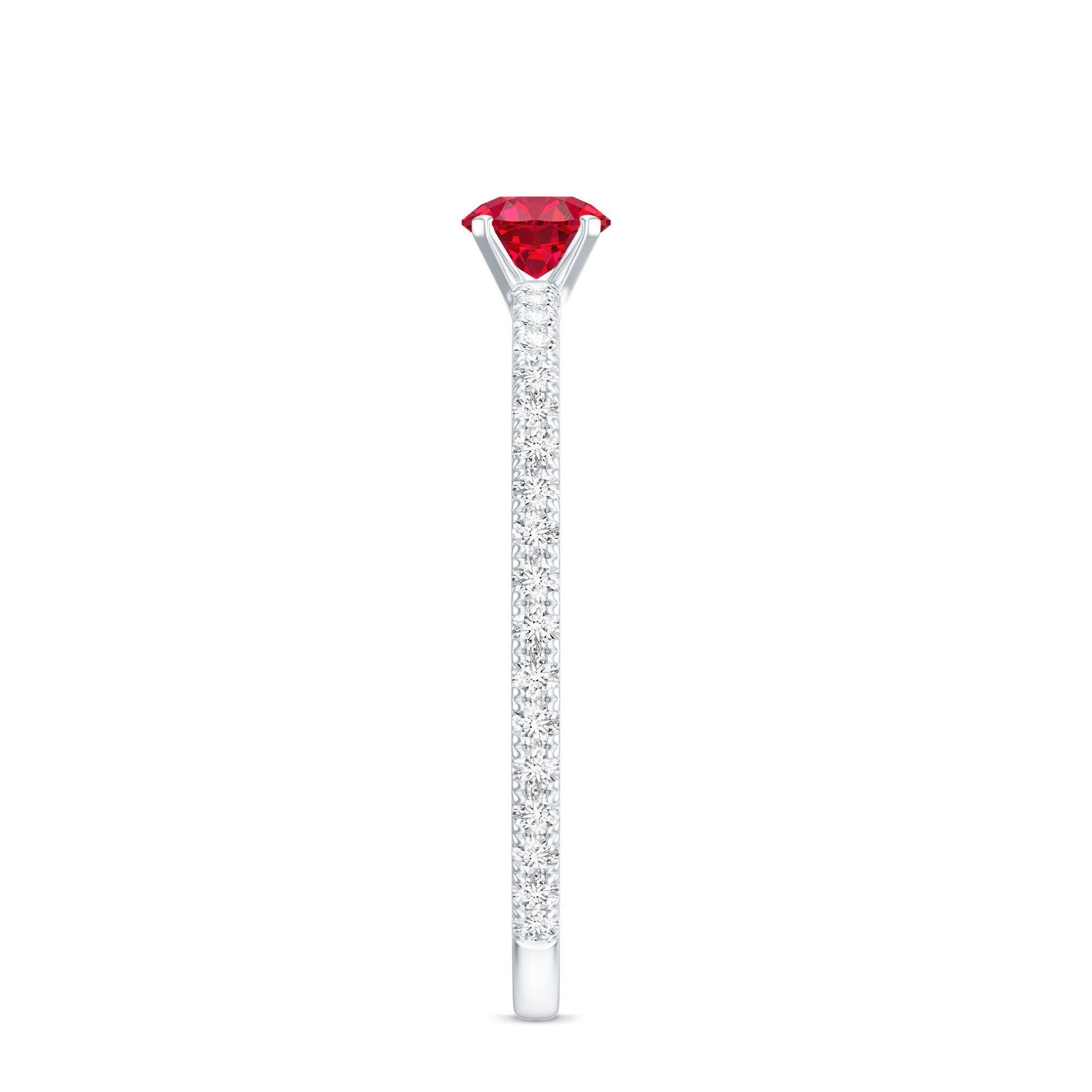 Round Cut Lab Grown Ruby Engagement Ring with Diamond