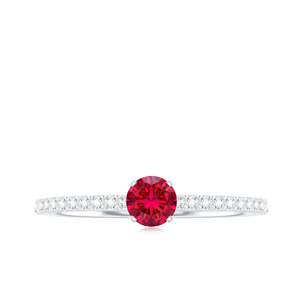 Round Cut Lab Grown Ruby Engagement Ring with Diamond