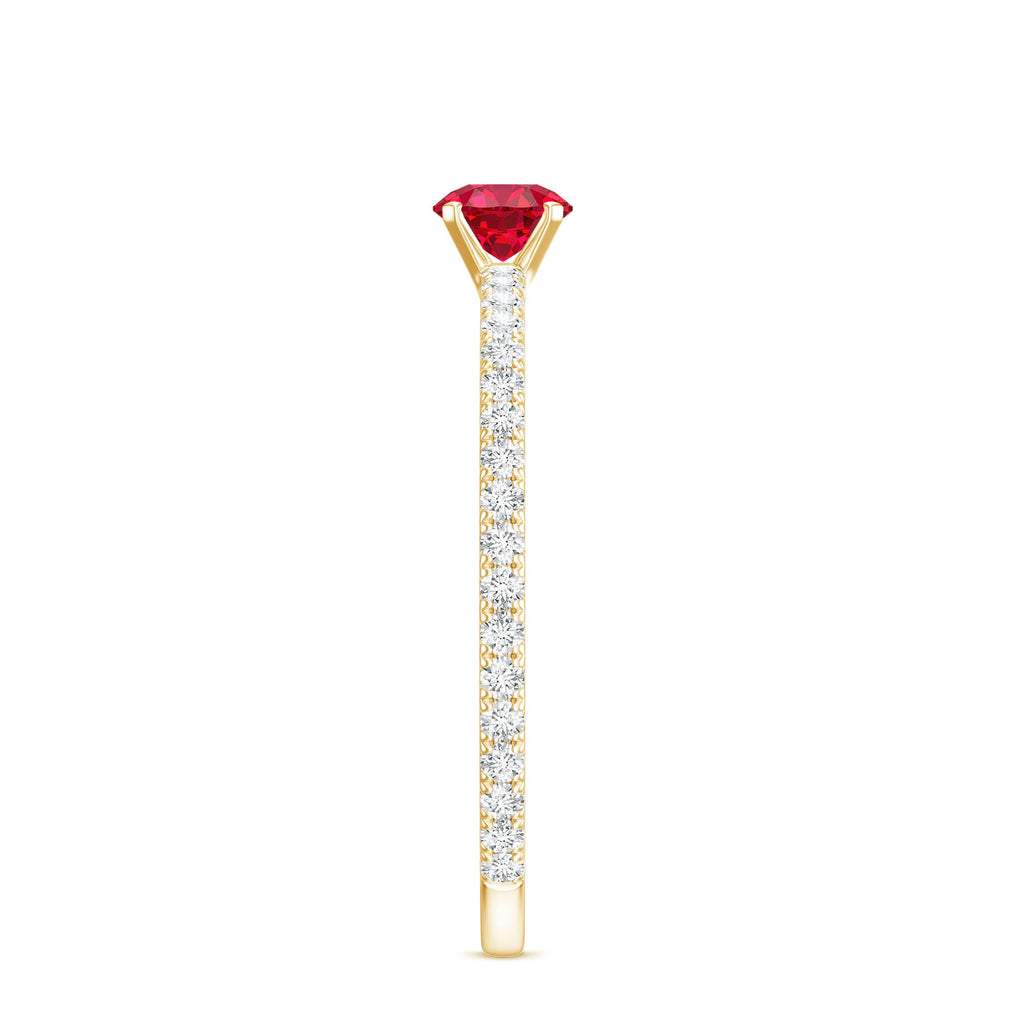 Round Cut Lab Grown Ruby Engagement Ring with Diamond