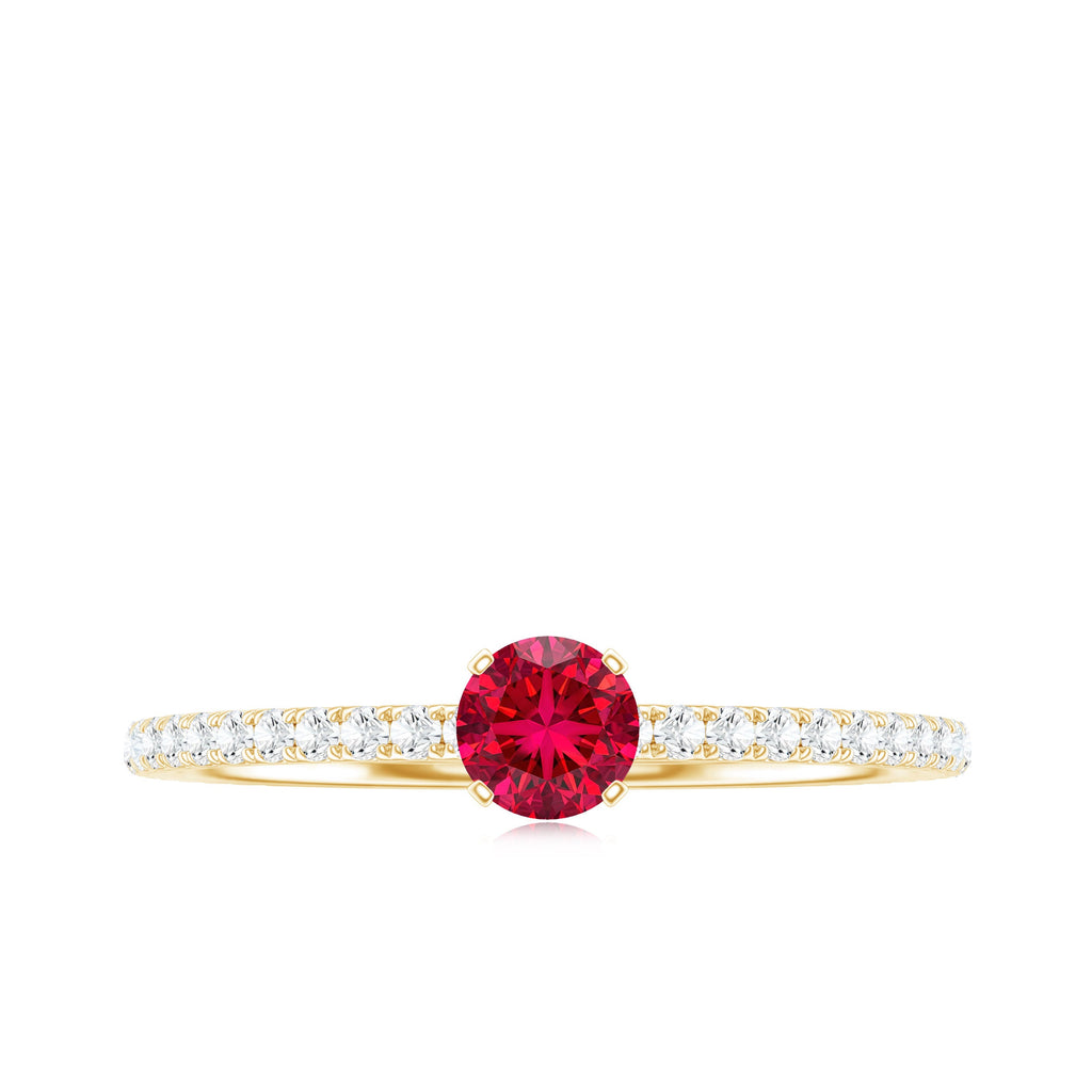 Round Cut Lab Grown Ruby Engagement Ring with Diamond