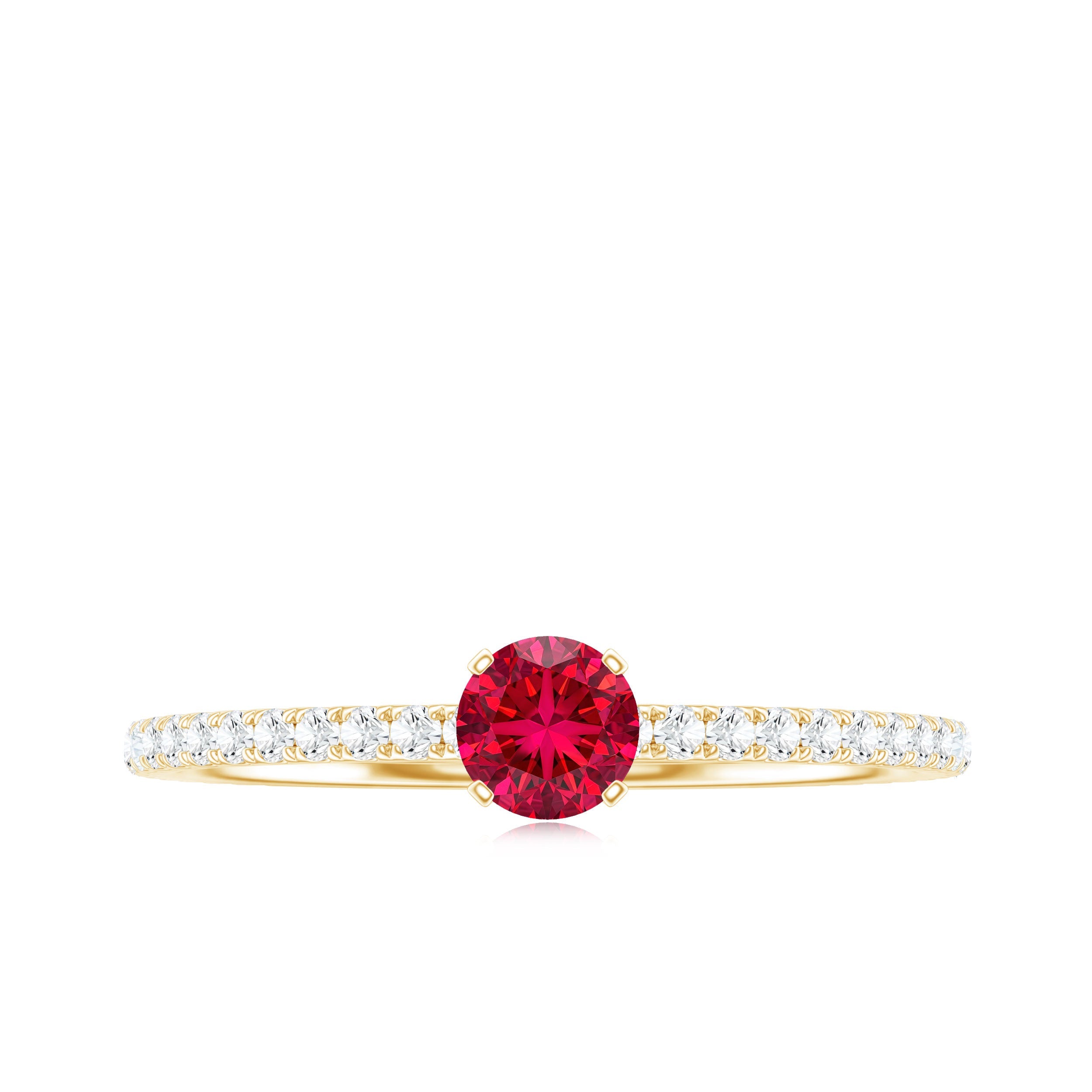 Round Cut Lab Grown Ruby Engagement Ring with Diamond