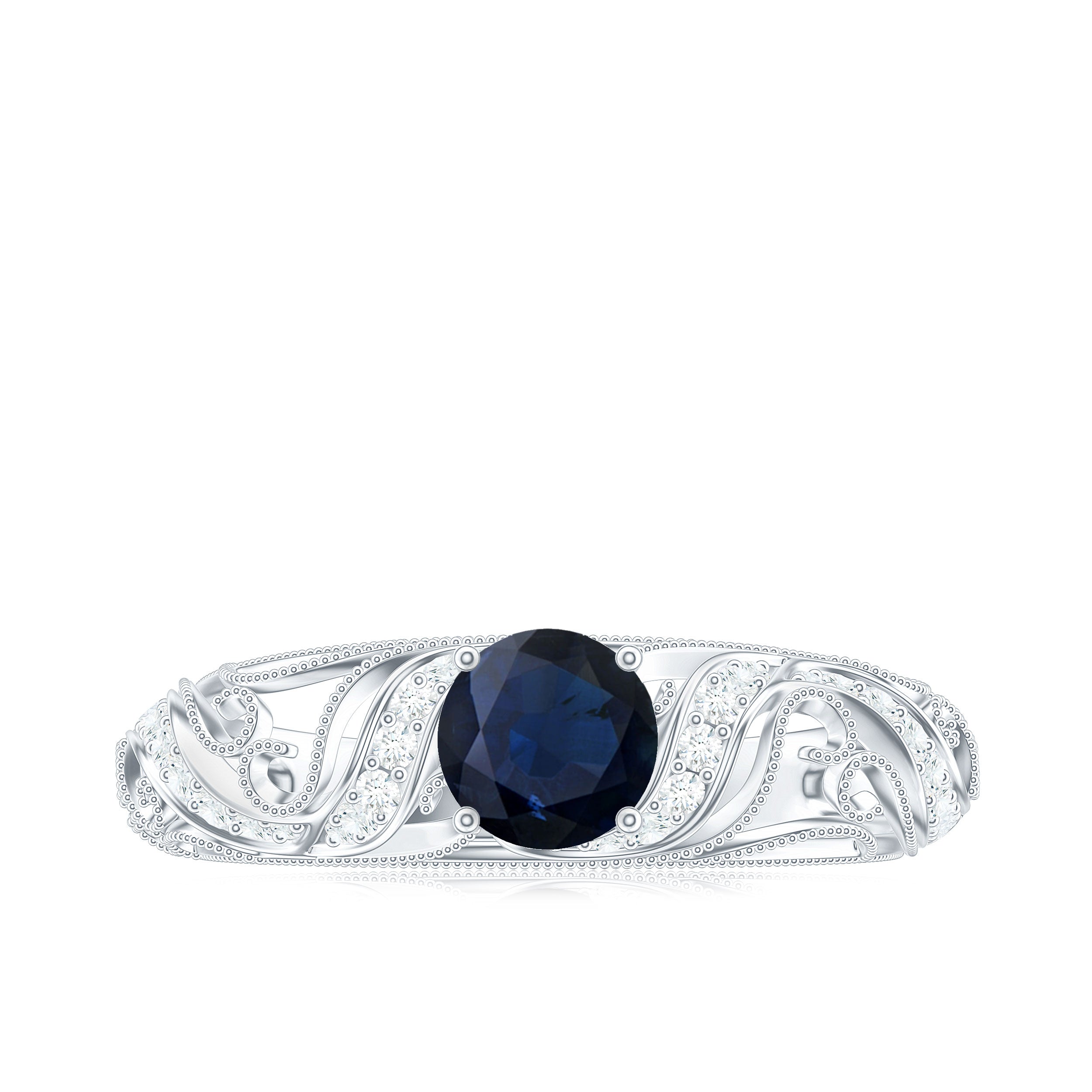 Certified 0.9 Carat Real Blue Sapphire and Diamond Vintage Looking Engagement Ring
