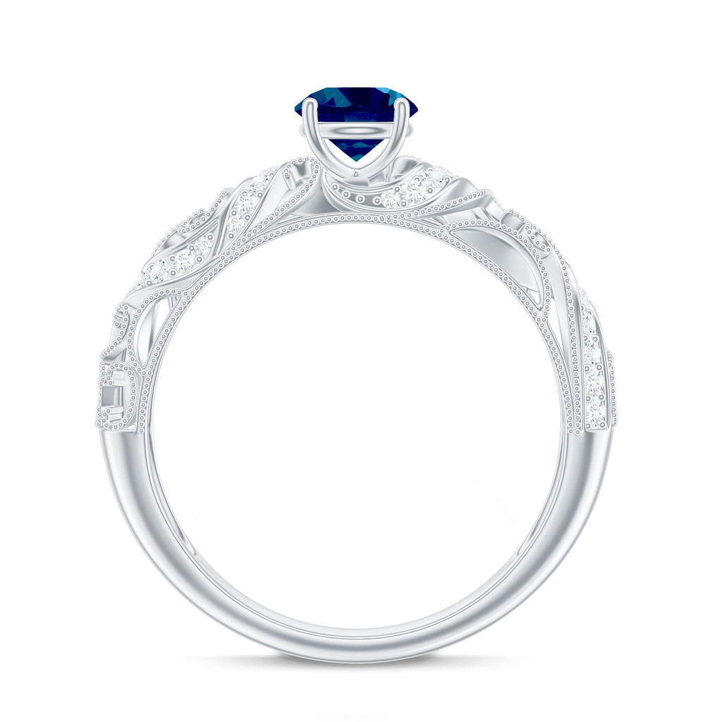 Vintage London Blue Topaz and Diamond Engagement Ring