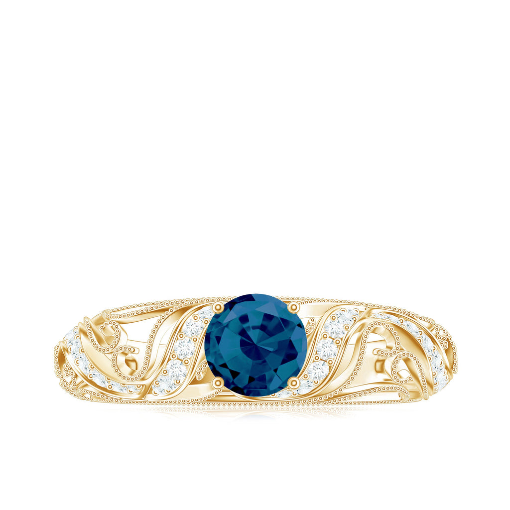 Vintage London Blue Topaz and Diamond Engagement Ring