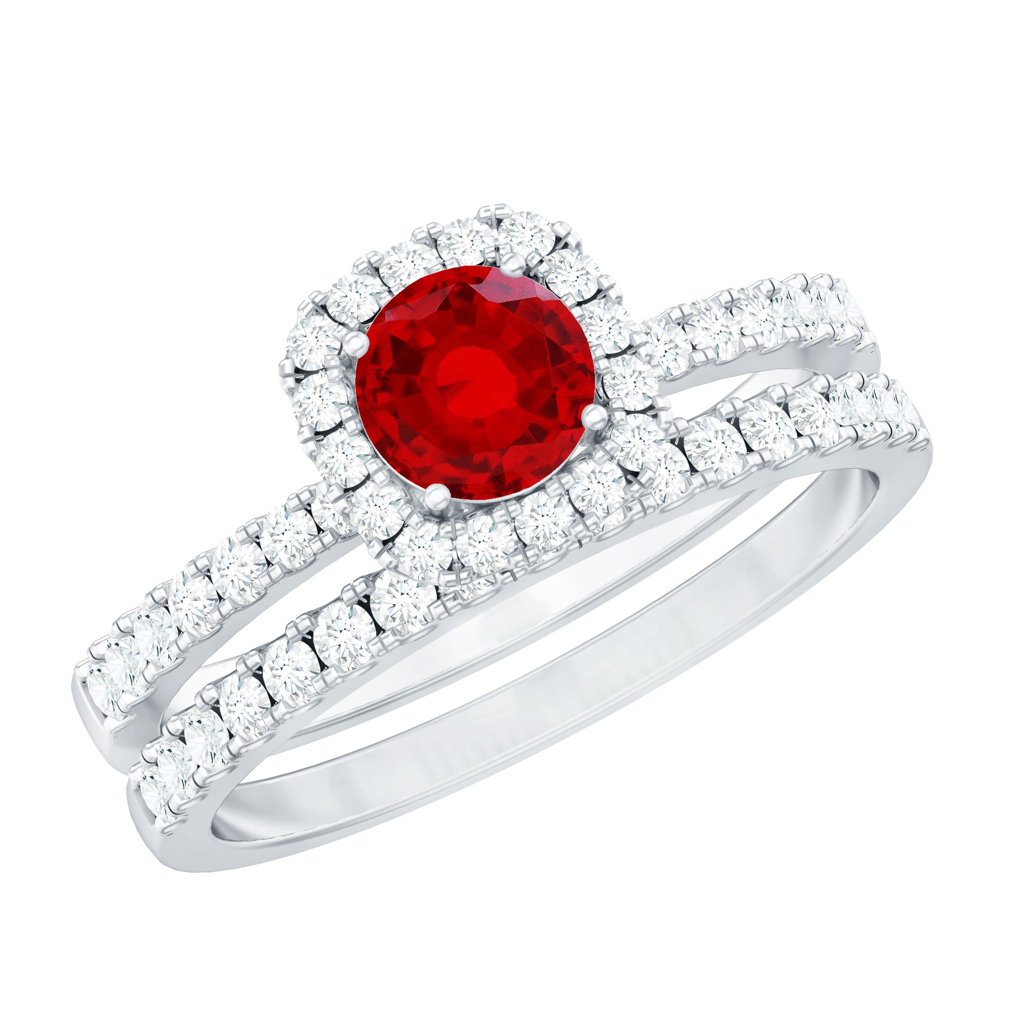 Vintage Inspired Created Ruby and Diamond Wedding Band Ring