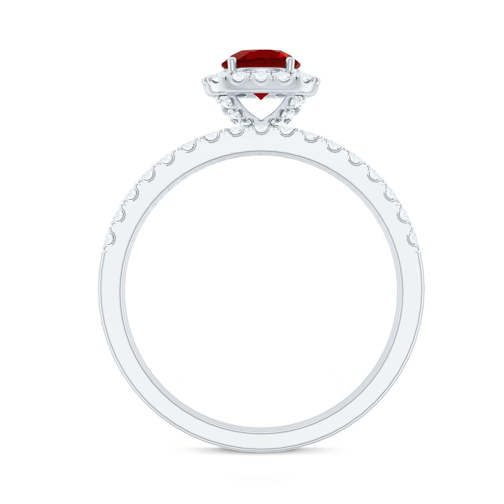Vintage Inspired Created Ruby and Diamond Wedding Band Ring